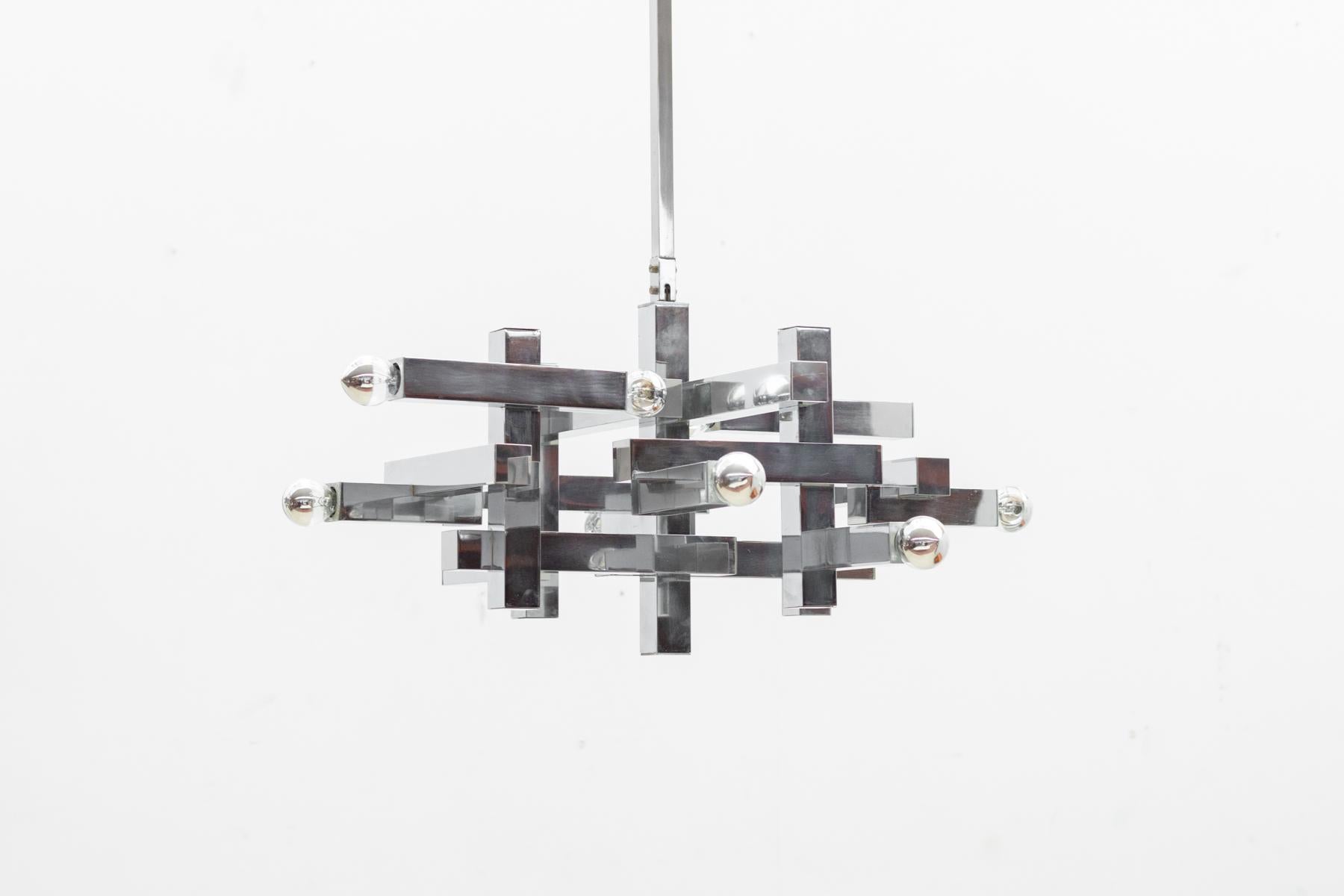 Polished Metric chandelier by Gaetano Sciolari, Italy 1960s For Sale