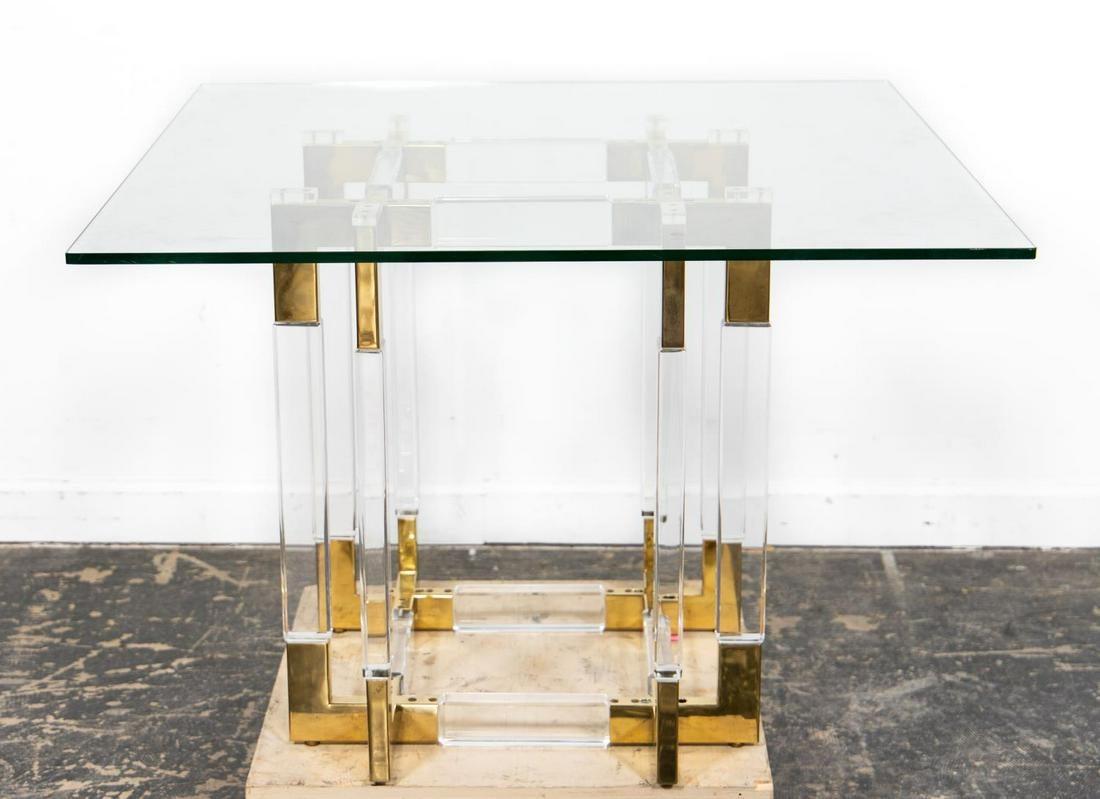 Milieu du XXe siècle Table de salle à manger Metric en lucite et laiton de Charles Hollis Jones en vente