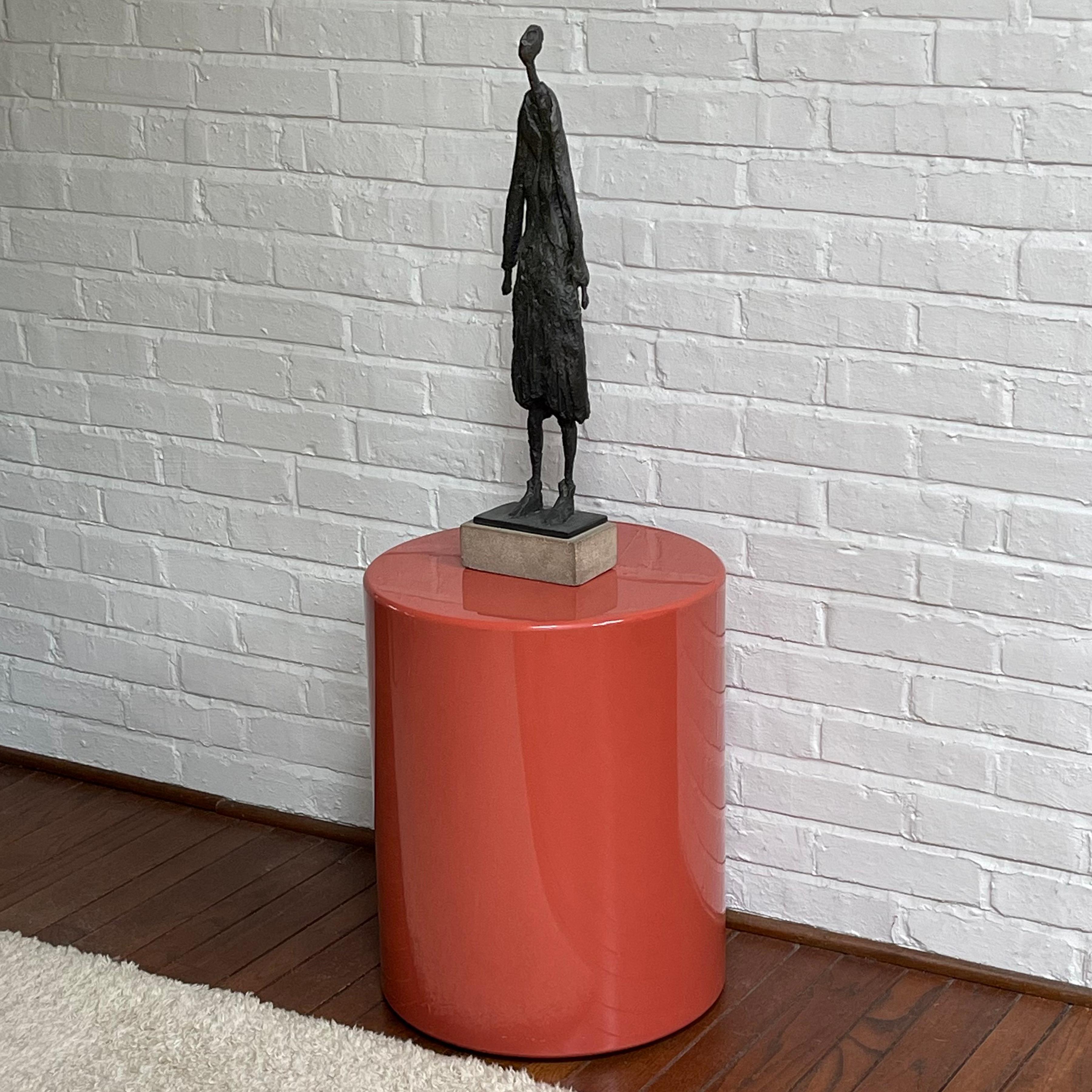 Lacquered Metro Cylindrical Side Table/ Pedestal Desert Red For Sale