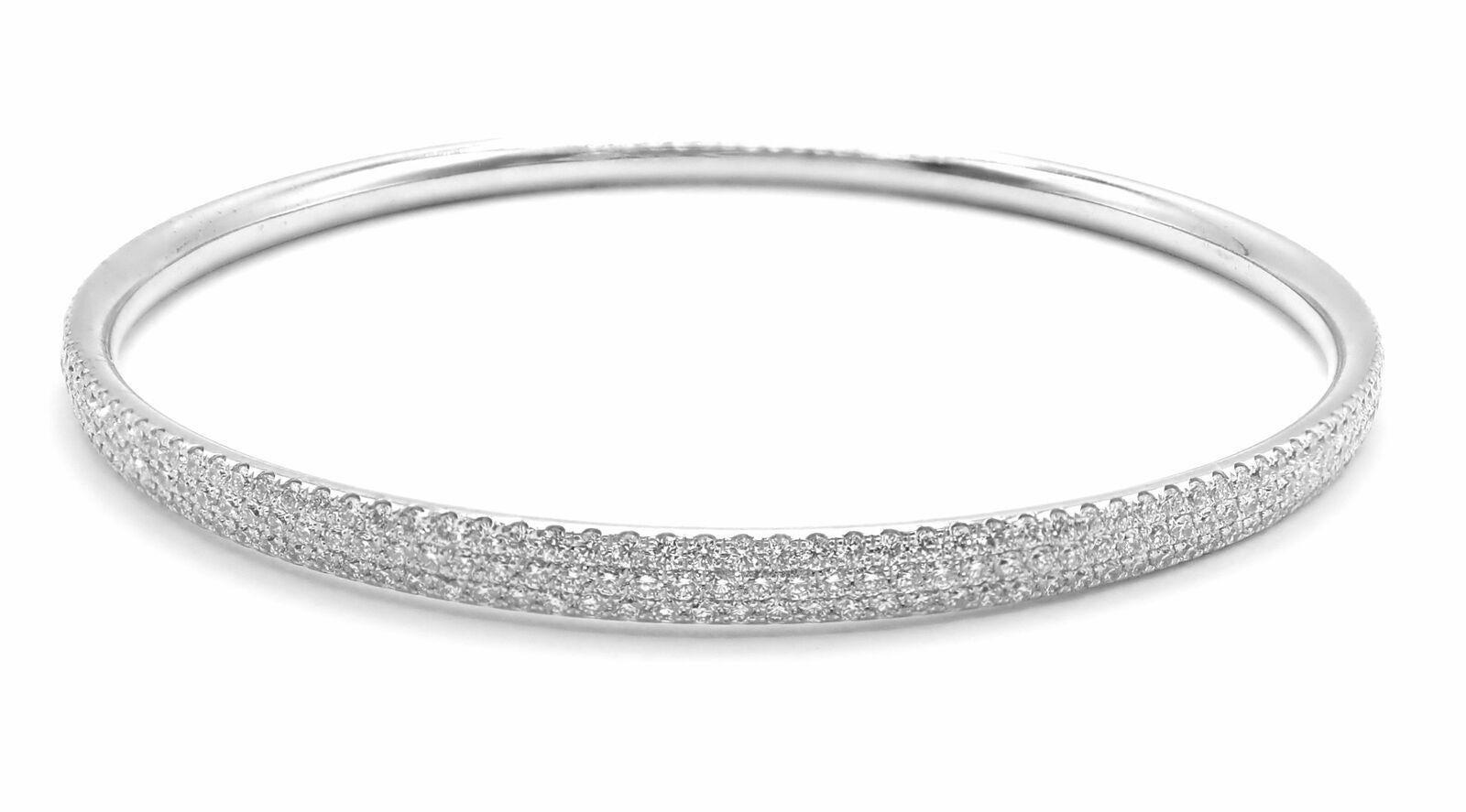 Metro Full Diamond Three Row White Gold Slip On Bangle Bracelet In Excellent Condition For Sale In Holland, PA
