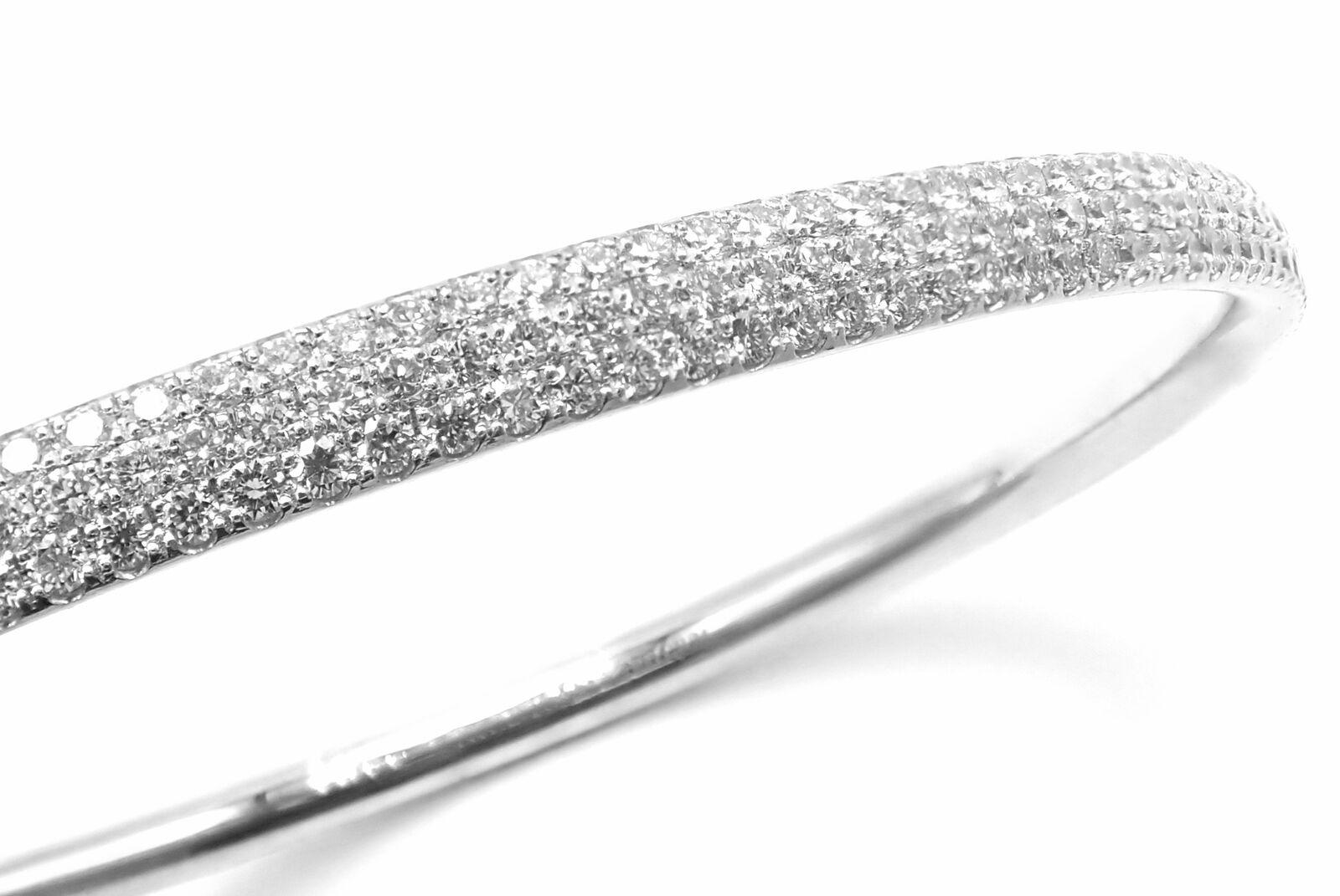 Metro Full Diamond Three Row White Gold Slip On Bangle Bracelet For Sale 3