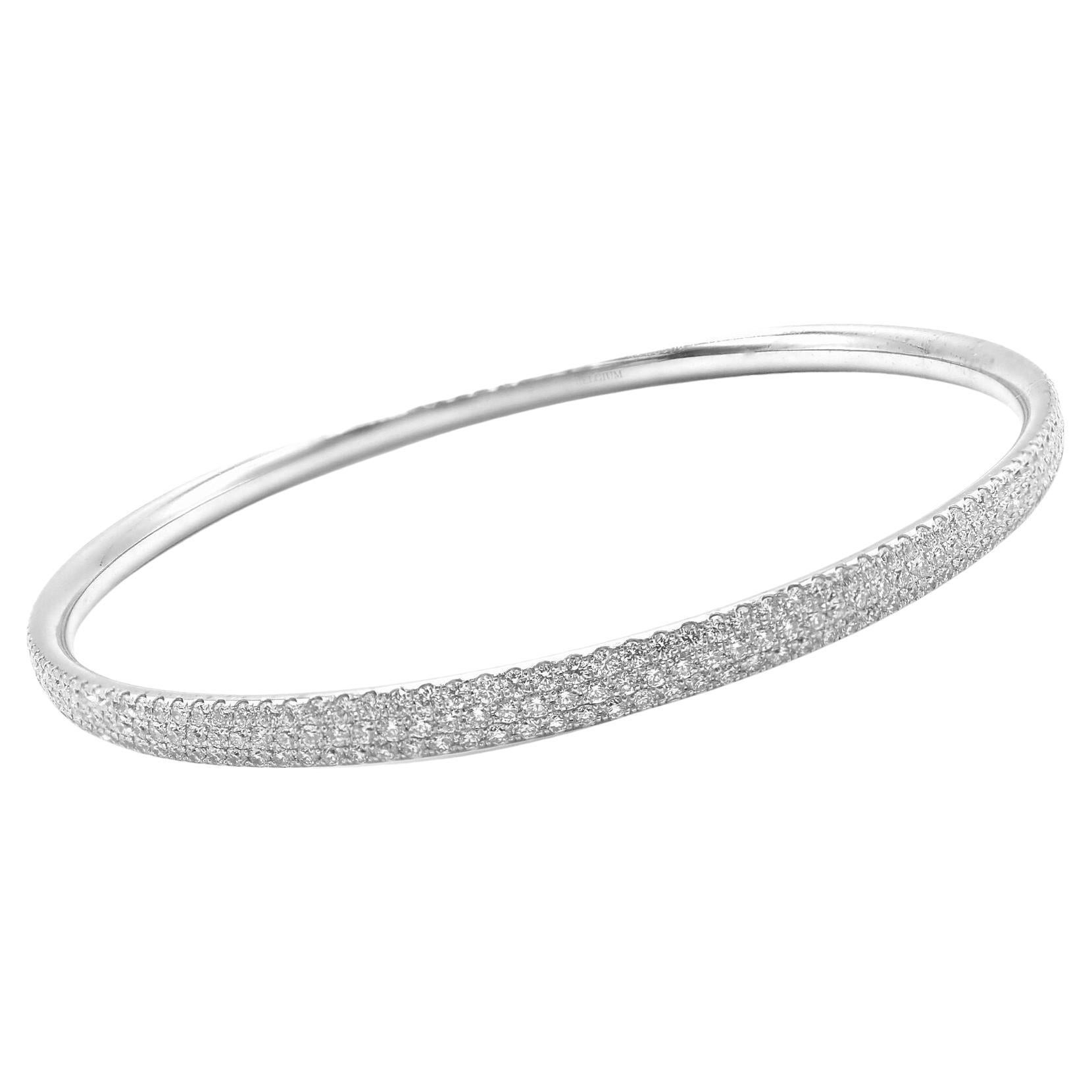 Metro Full Diamond Three Row White Gold Slip On Bangle Bracelet