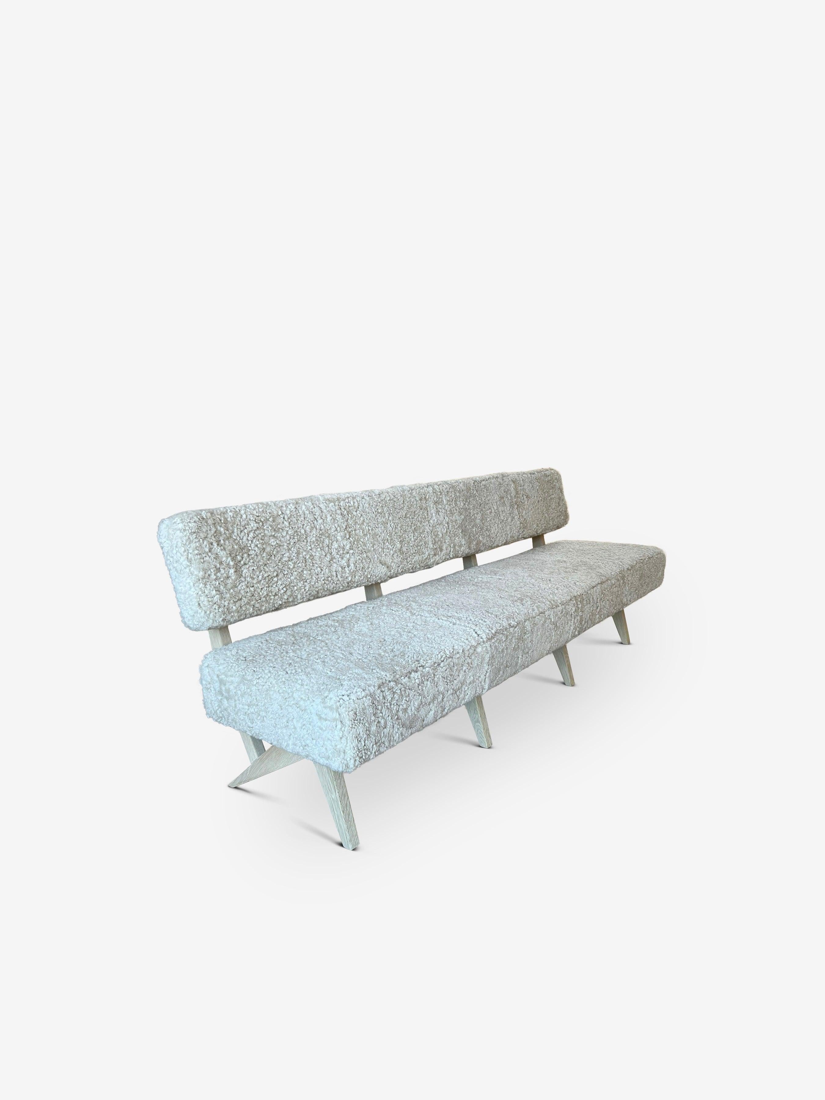 Fabric Metropole 7' Bench with Shearling by MONC XIII For Sale