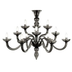 Italian Chandelier 12 arms, 3 levels, Dark Grey Murano Glass by Multiforme