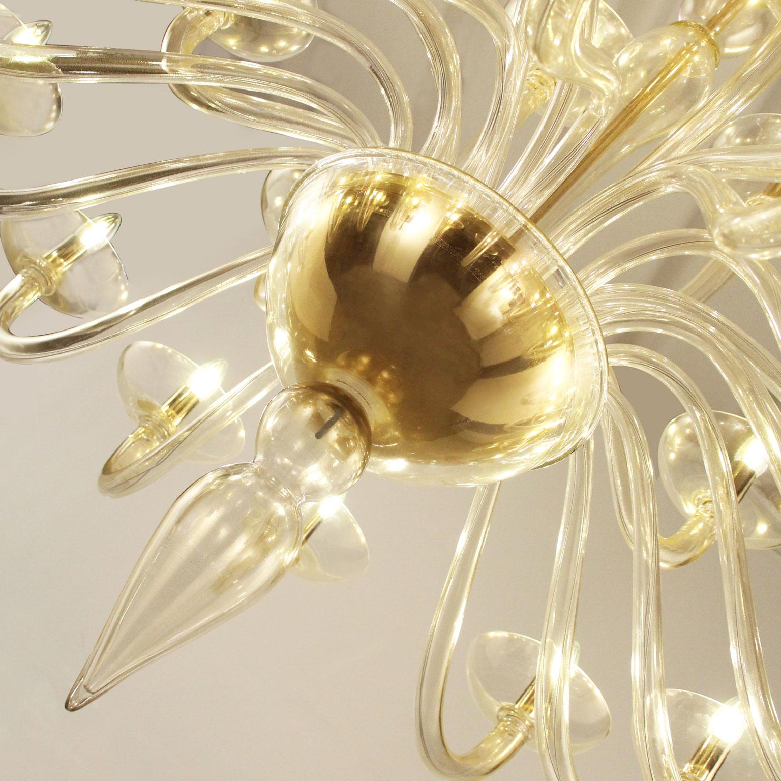 Other Italian Chandelier 28 arms, 3 levels, blown gold Murano Glass by Multiforme For Sale