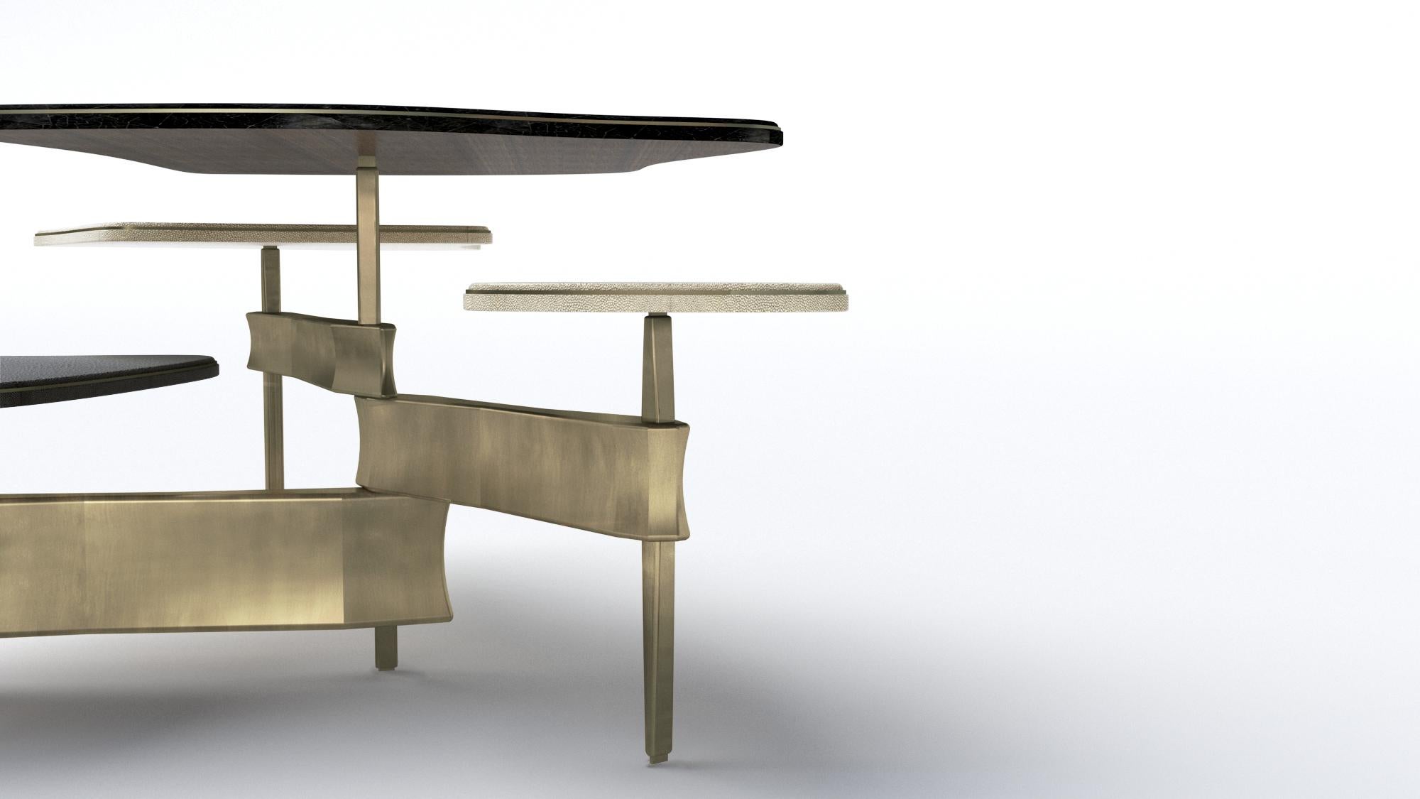 Hand-Crafted Metropolis 3-Top Coffee Table in Shagreen, Black Pen Shell & Brass by Kifu Paris For Sale