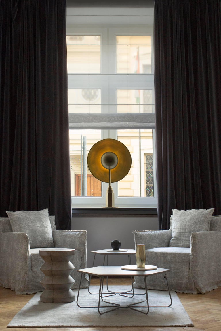 Metropolis brass table lamp by Jan Garncarek
Dimensions: 81 x 52 x 25 cm
Material: Brass
Handcrafted by Jan Garncarek.
Signed 

Jan Garncarek is an important contemporary designer, graduated from the Academy of Fine Arts in Warsaw. He gained