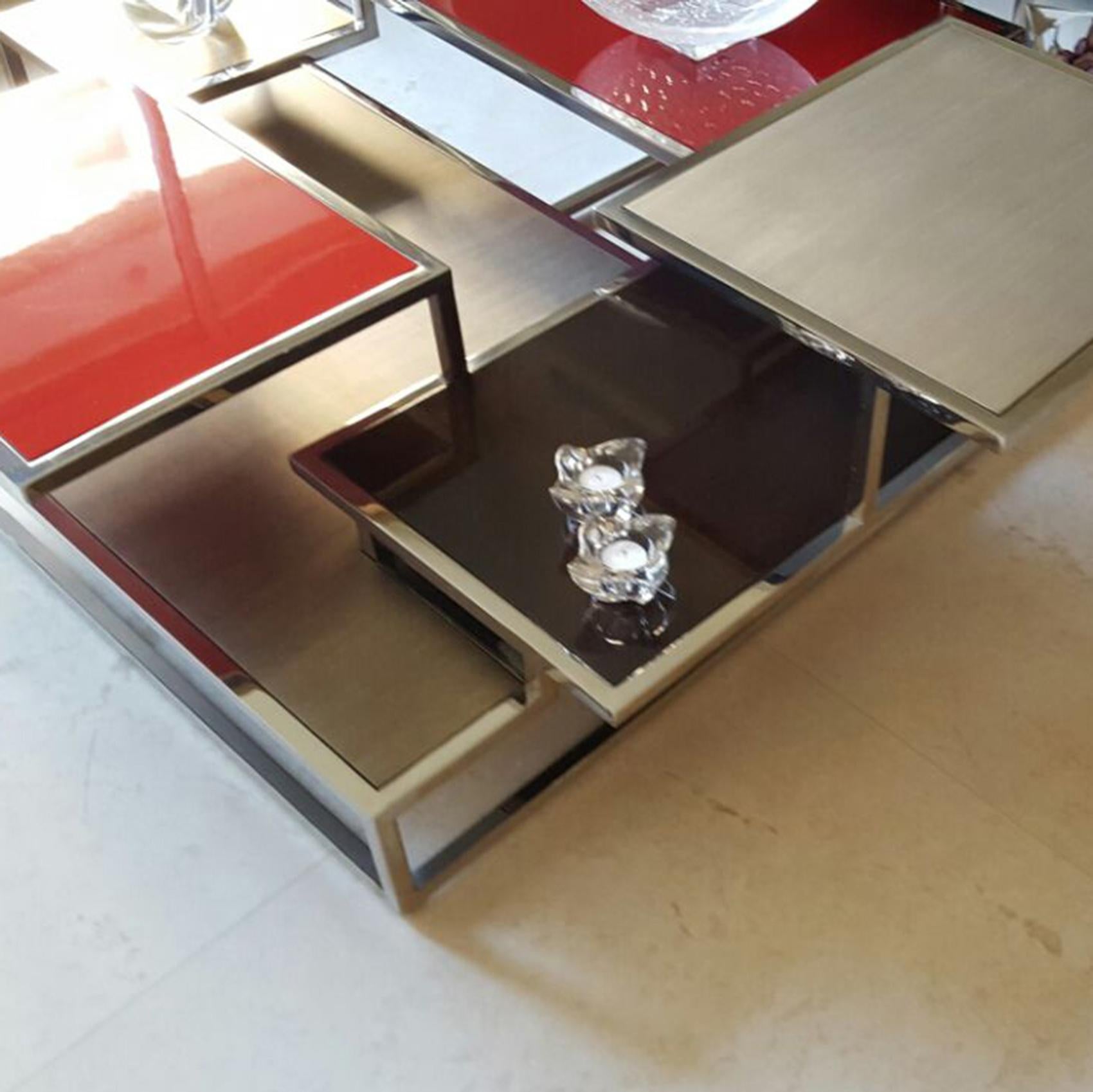 Contemporary Metropolis, Coffee Table with Tops and Shelves of Different Heights