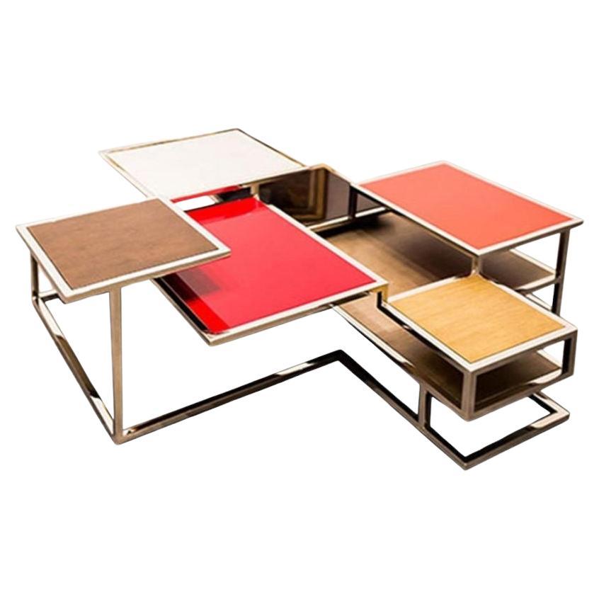 Metropolis, Coffee Table with Tops and Shelves of Different Heights For Sale