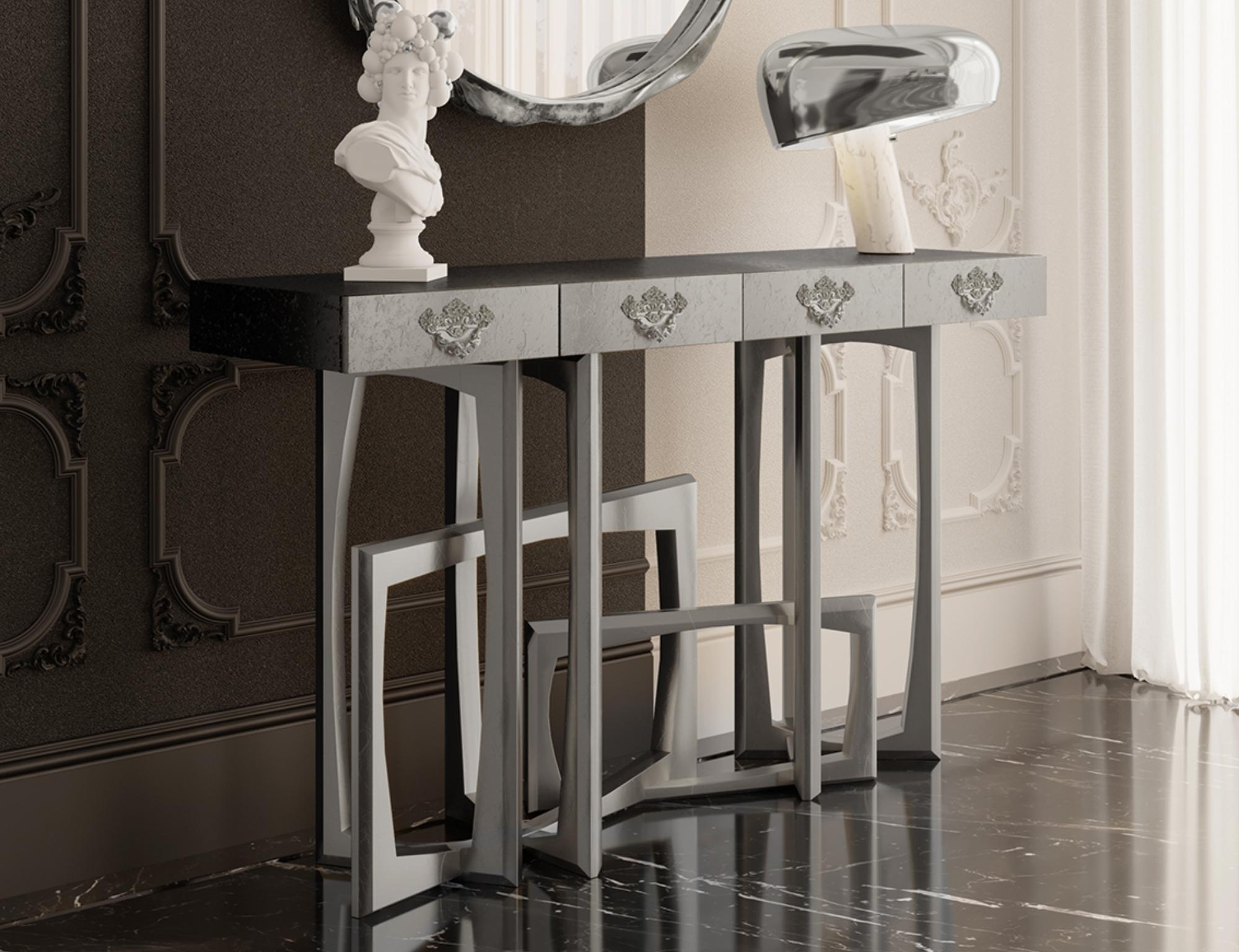 Metropolis Console - Hand-Crafted Brass, Gold Leaf & Mahogany - Boca do Lobo In New Condition For Sale In Rio Tinto, PT