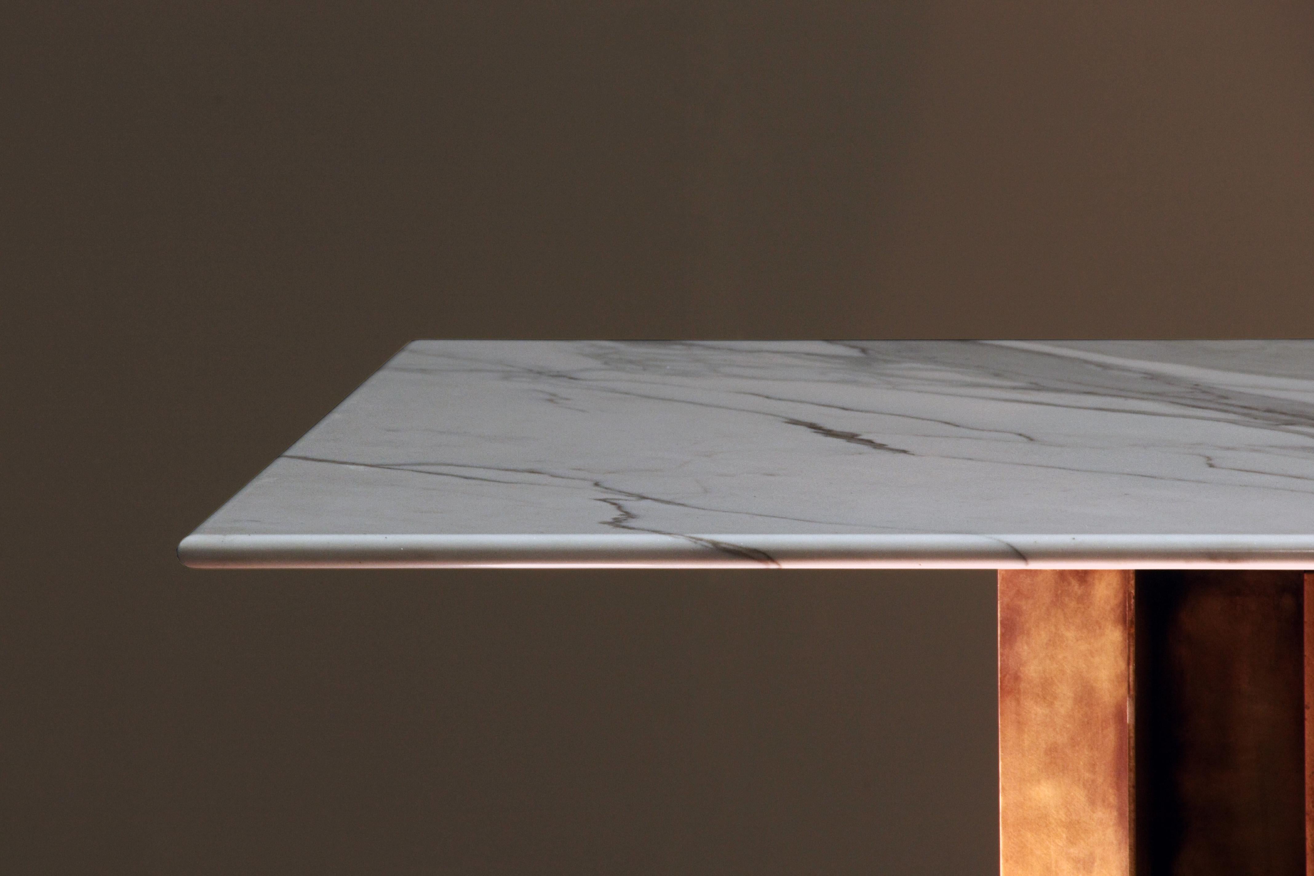 Patinated Metropolis Marble and Brass Dining Table by Lind and Almond for Novocastrian For Sale
