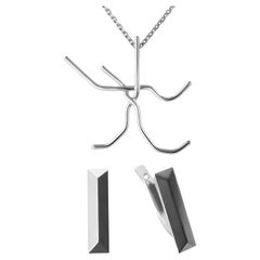 Metropolis Set Minimalist Pendant and lever-back Earrings 925 Sterling Silver