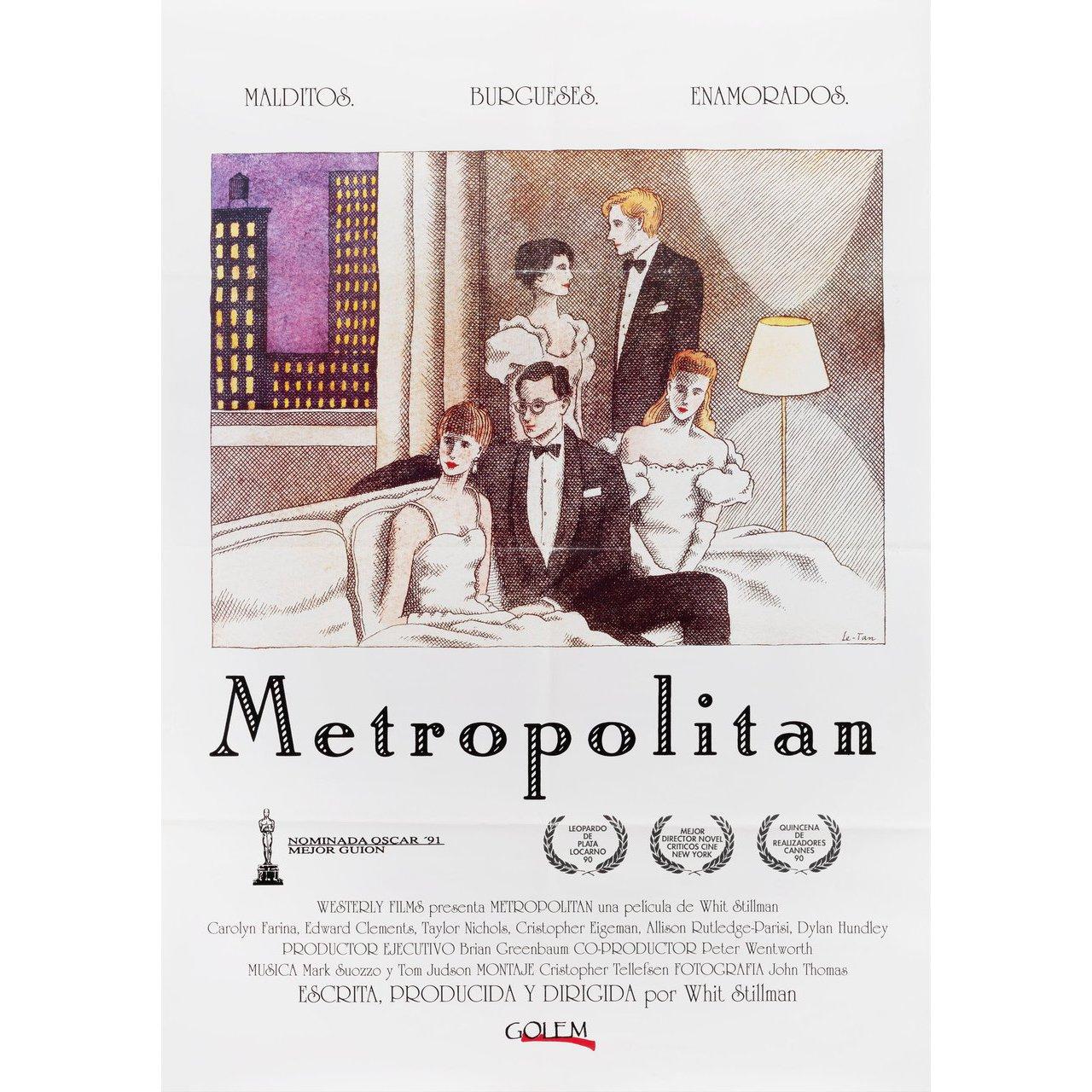 Original 1990 Spanish B1 poster by Pierre Le-Tan for the film Metropolitan directed by Whit Stillman with Carolyn Farina / Edward Clements / Chris Eigeman / Taylor Nichols. Very Good-Fine condition, folded. Many original posters were issued folded