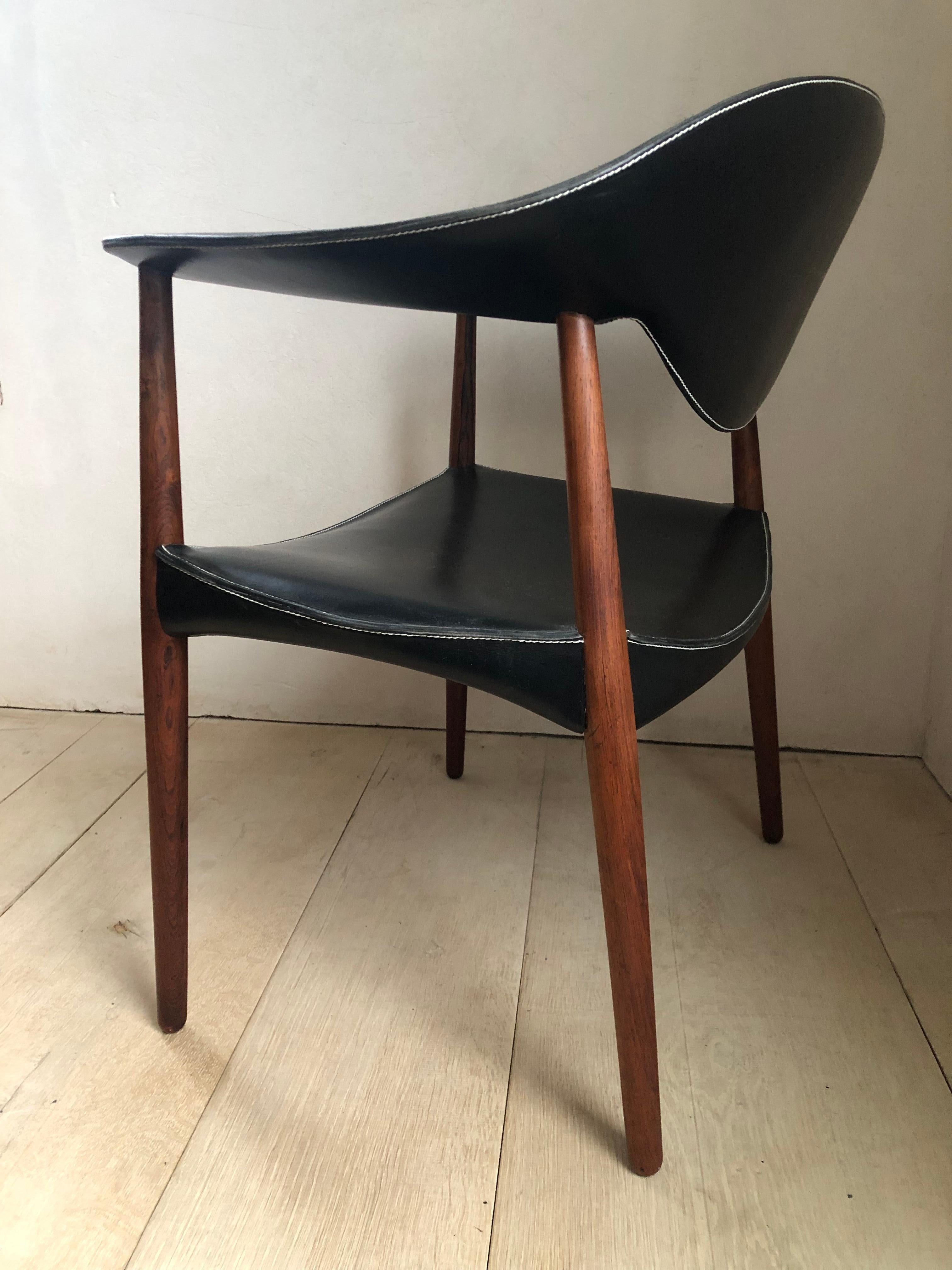 Pelle Sedia Metropolitan di Ejnar Larsen e Aksel Bender Madsen, circa 1960 in vendita