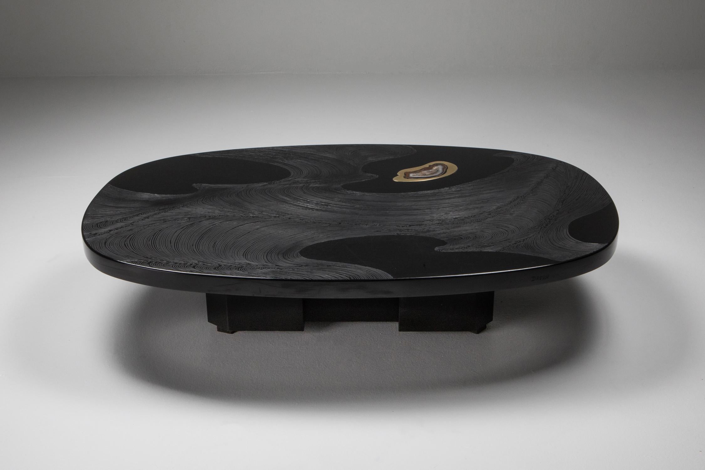 Post-Modern Metropolitan Chic Black Resin with Agate Coffee Table by Dresse, Belgium, 1980s