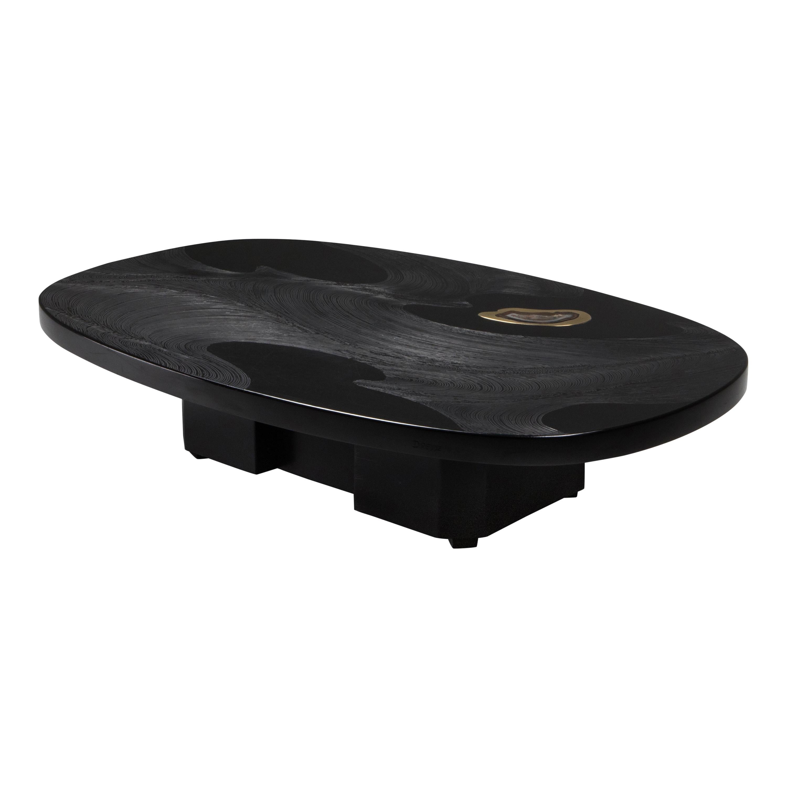 Metropolitan Chic Black Resin with Agate Coffee Table by Dresse, Belgium, 1980s