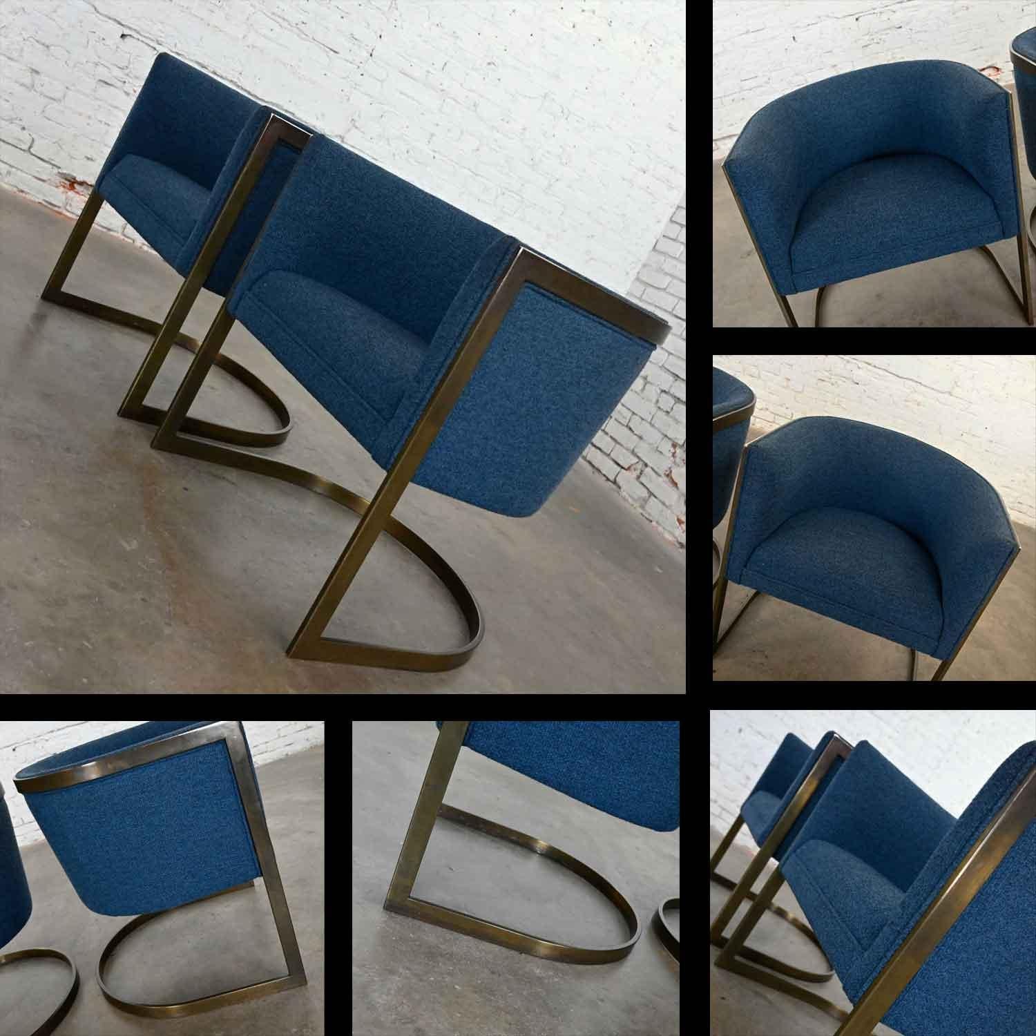 Metropolitan Furn Modern Blue & Antique Brass Plate Tub Chairs by Jules Heumann 3