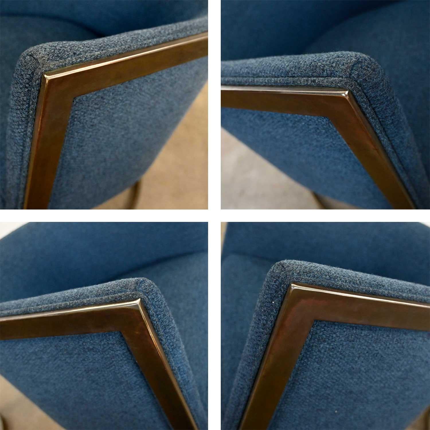Metropolitan Furn Modern Blue & Antique Brass Plate Tub Chairs by Jules Heumann 4