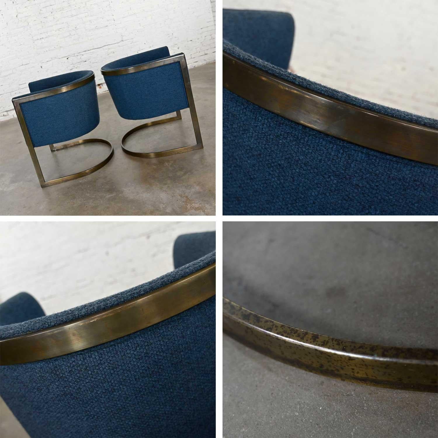 Metropolitan Furn Modern Blue & Antique Brass Plate Tub Chairs by Jules Heumann 5