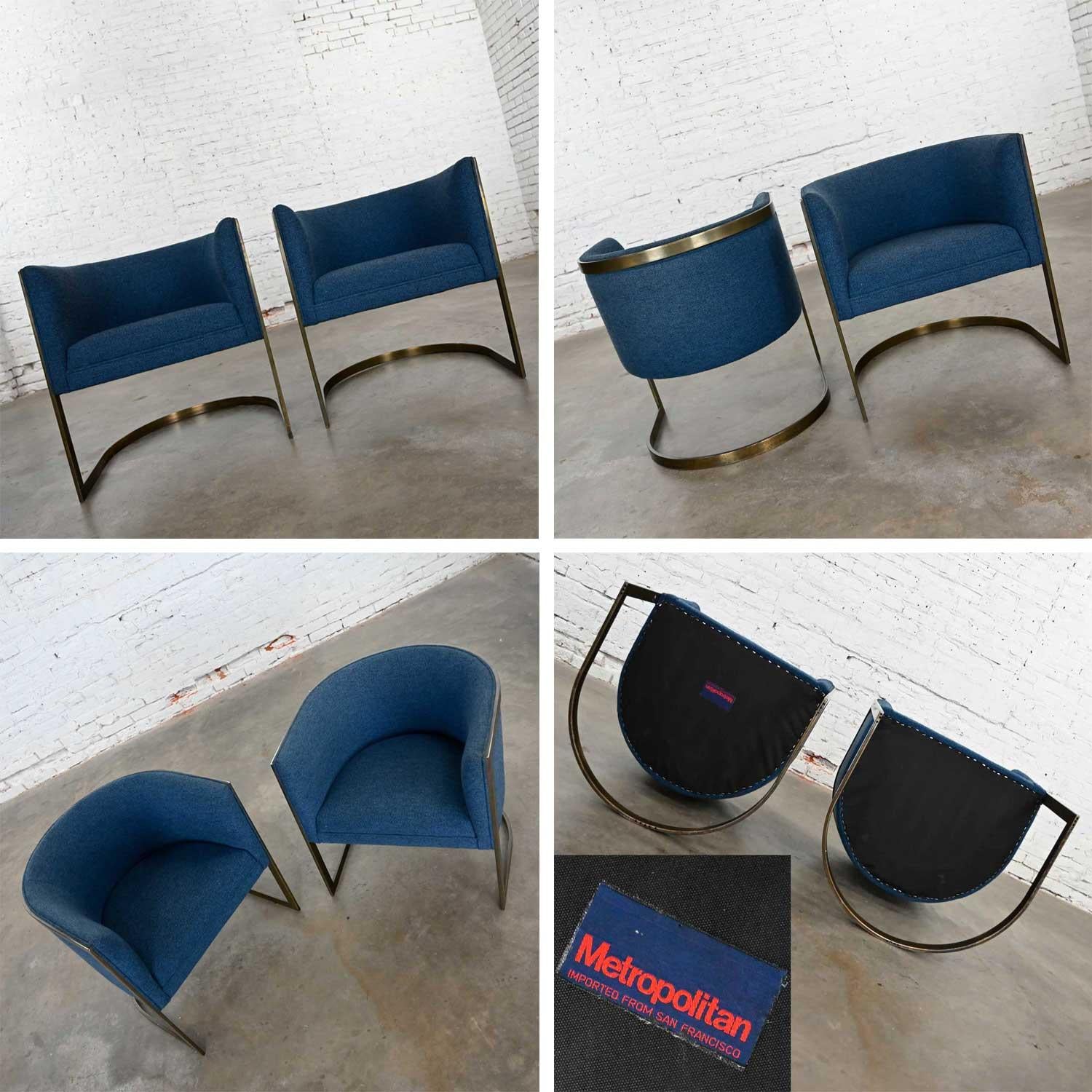 Metropolitan Furn Modern Blue & Antique Brass Plate Tub Chairs by Jules Heumann 6