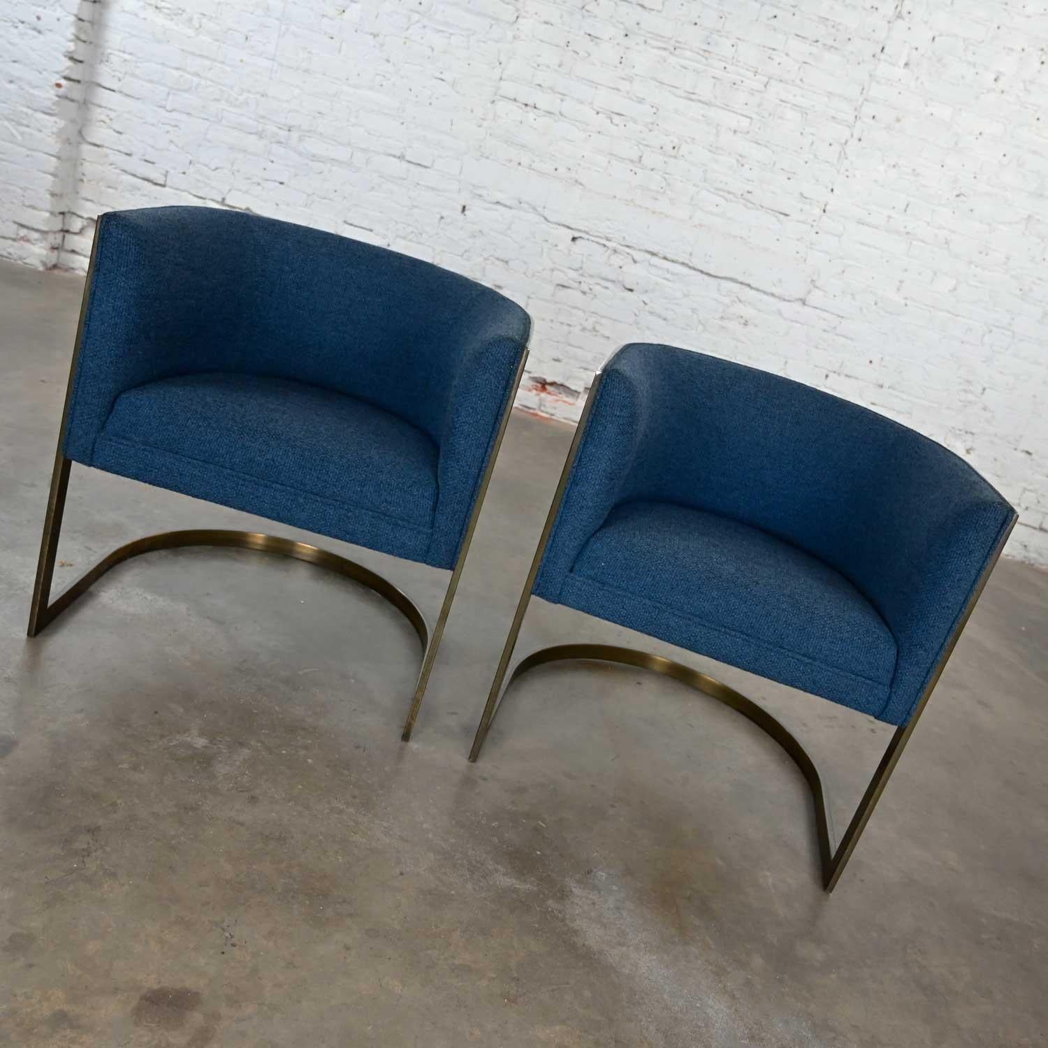 Metropolitan Furn Modern Blue & Antique Brass Plate Tub Chairs by Jules Heumann 9