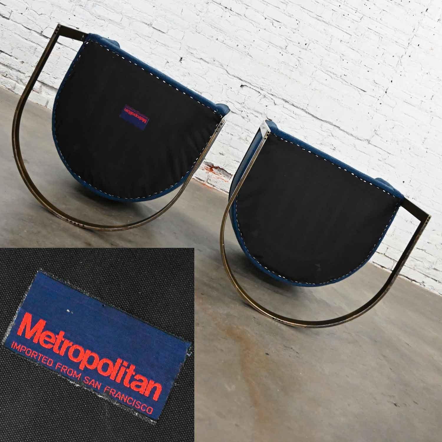 Metropolitan Furn Modern Blue & Antique Brass Plate Tub Chairs by Jules Heumann 11