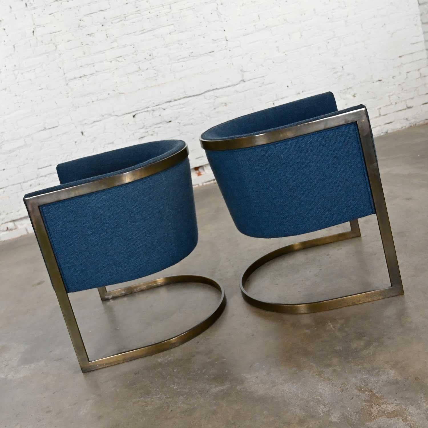 Plated Metropolitan Furn Modern Blue & Antique Brass Plate Tub Chairs by Jules Heumann