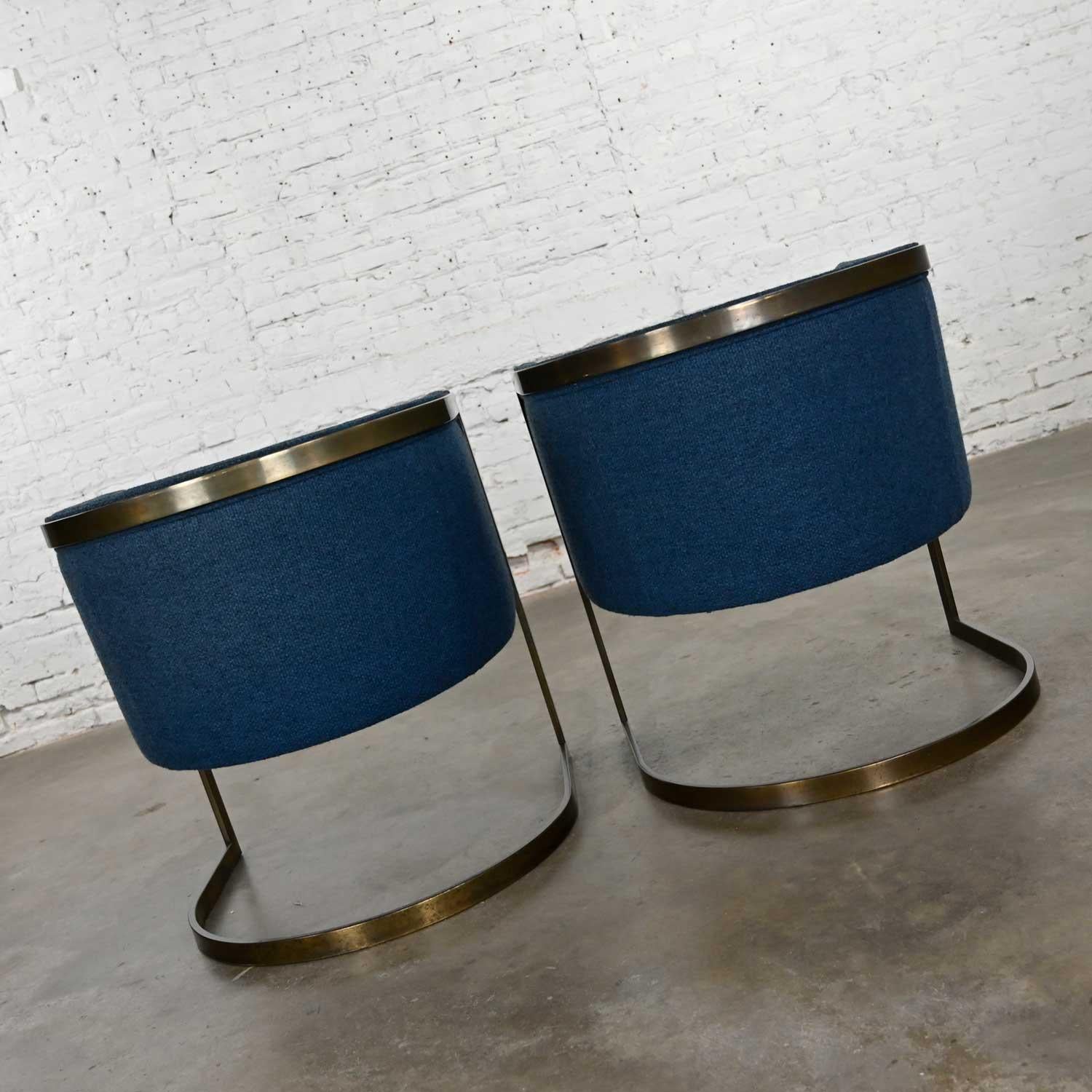 20th Century Metropolitan Furn Modern Blue & Antique Brass Plate Tub Chairs by Jules Heumann