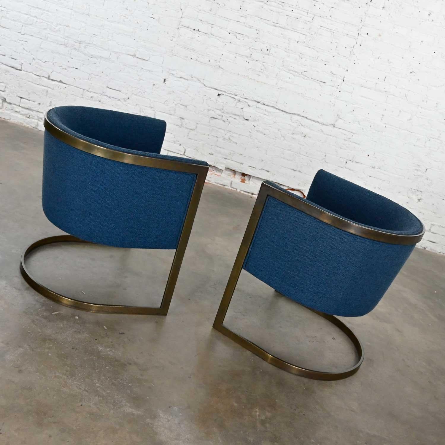 Metal Metropolitan Furn Modern Blue & Antique Brass Plate Tub Chairs by Jules Heumann