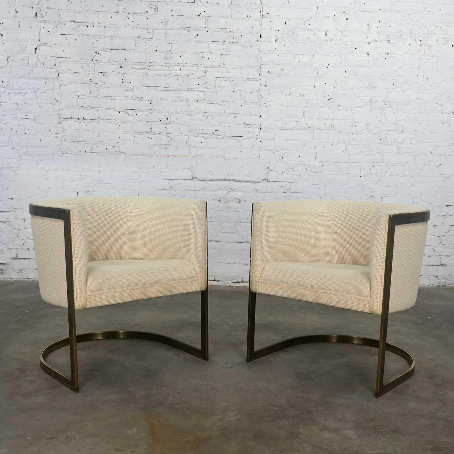 Metropolitan Furn Modern White & Antique Brass Plate Tub Chairs by Jules Heumann For Sale 2