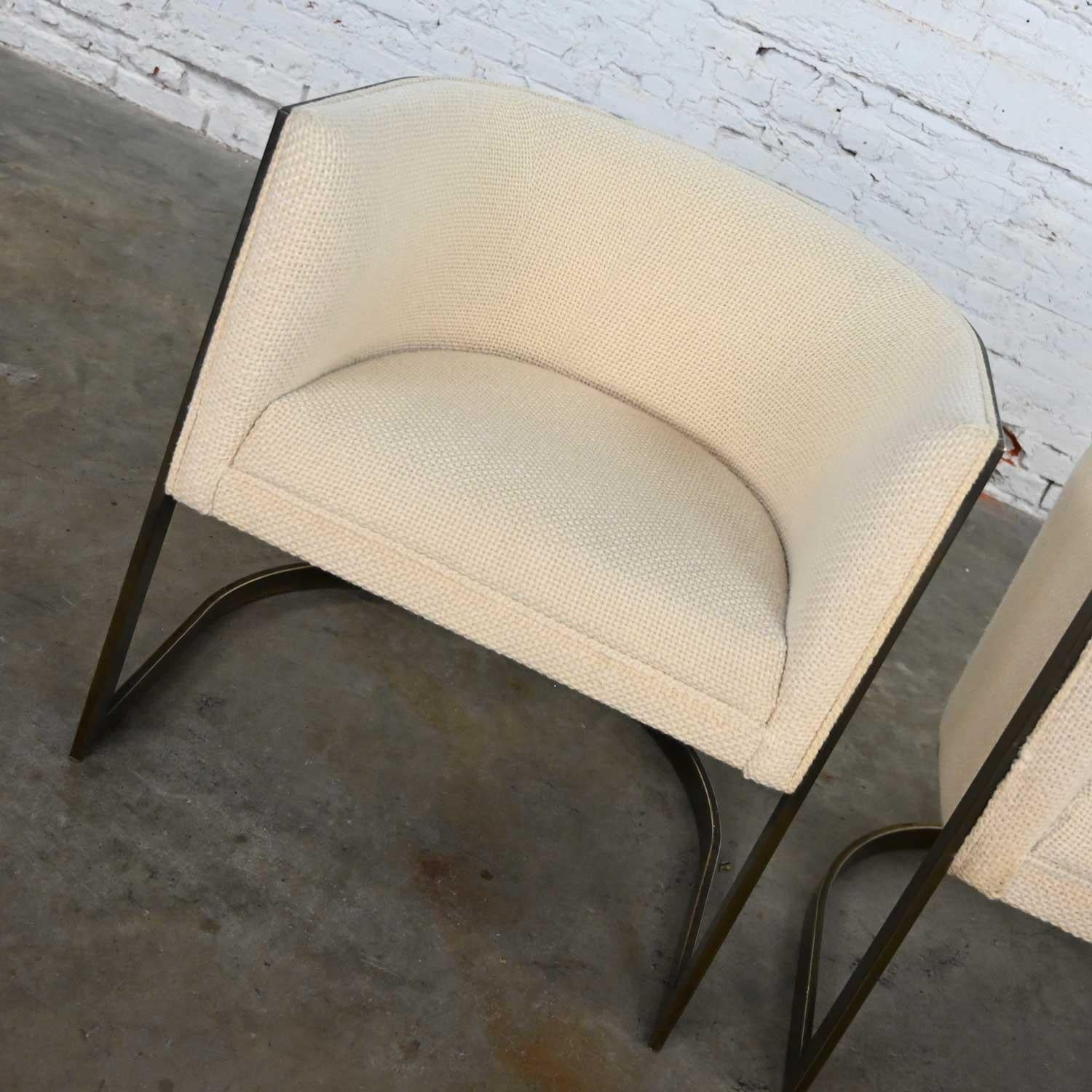 Metropolitan Furn Modern White & Antique Brass Plate Tub Chairs by Jules Heumann For Sale 4