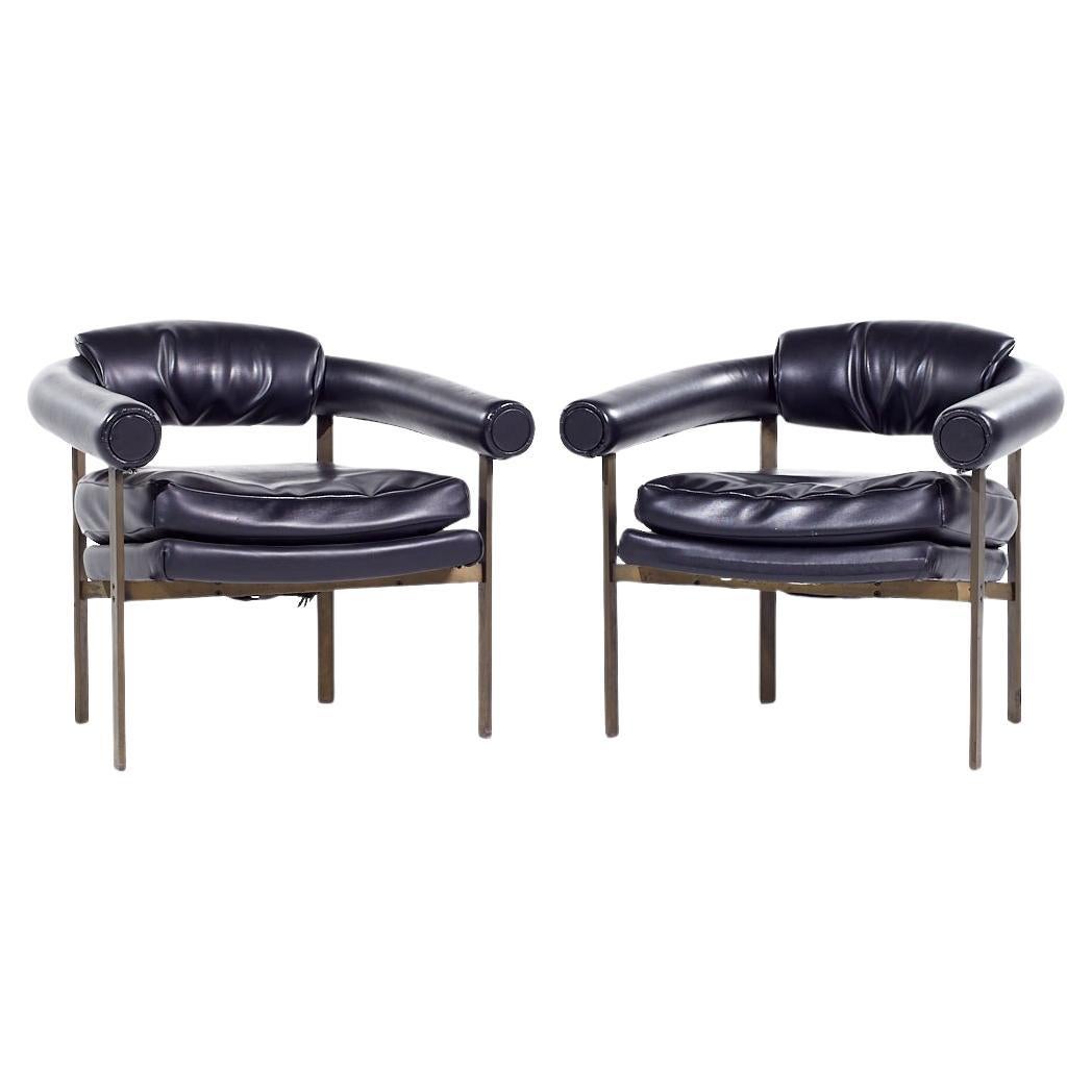Metropolitan Mid Century Bronze Lounge Chairs - Pair For Sale
