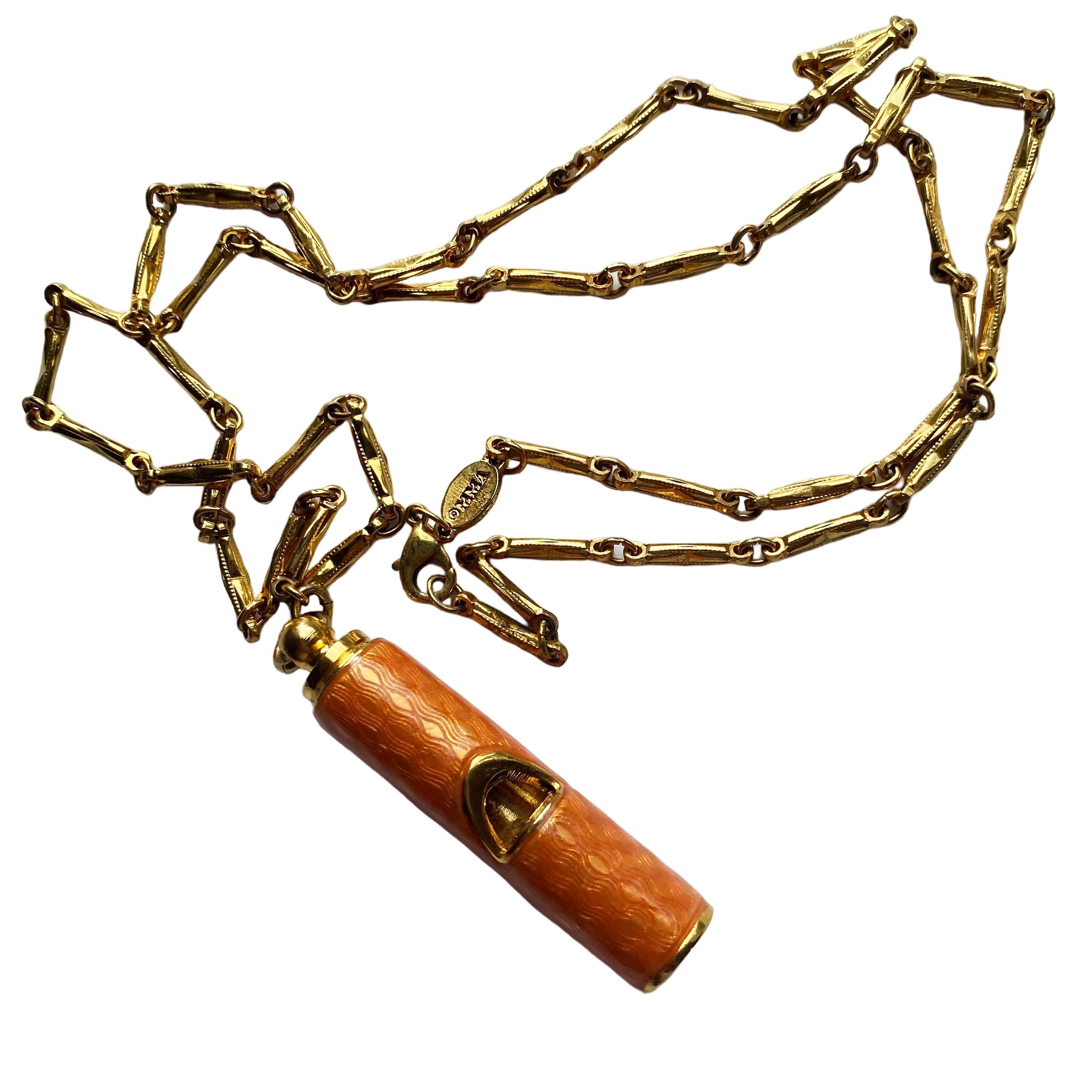Fabergé Guilloché Orange Enamel Dog Whistle Pendant Gold Necklace MMA 1