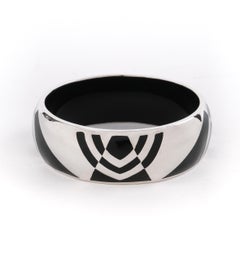 METROPOLITAN MUSEUM OF ART Deco Black Enamel Sterling Silver Bangle Bracelet MMA