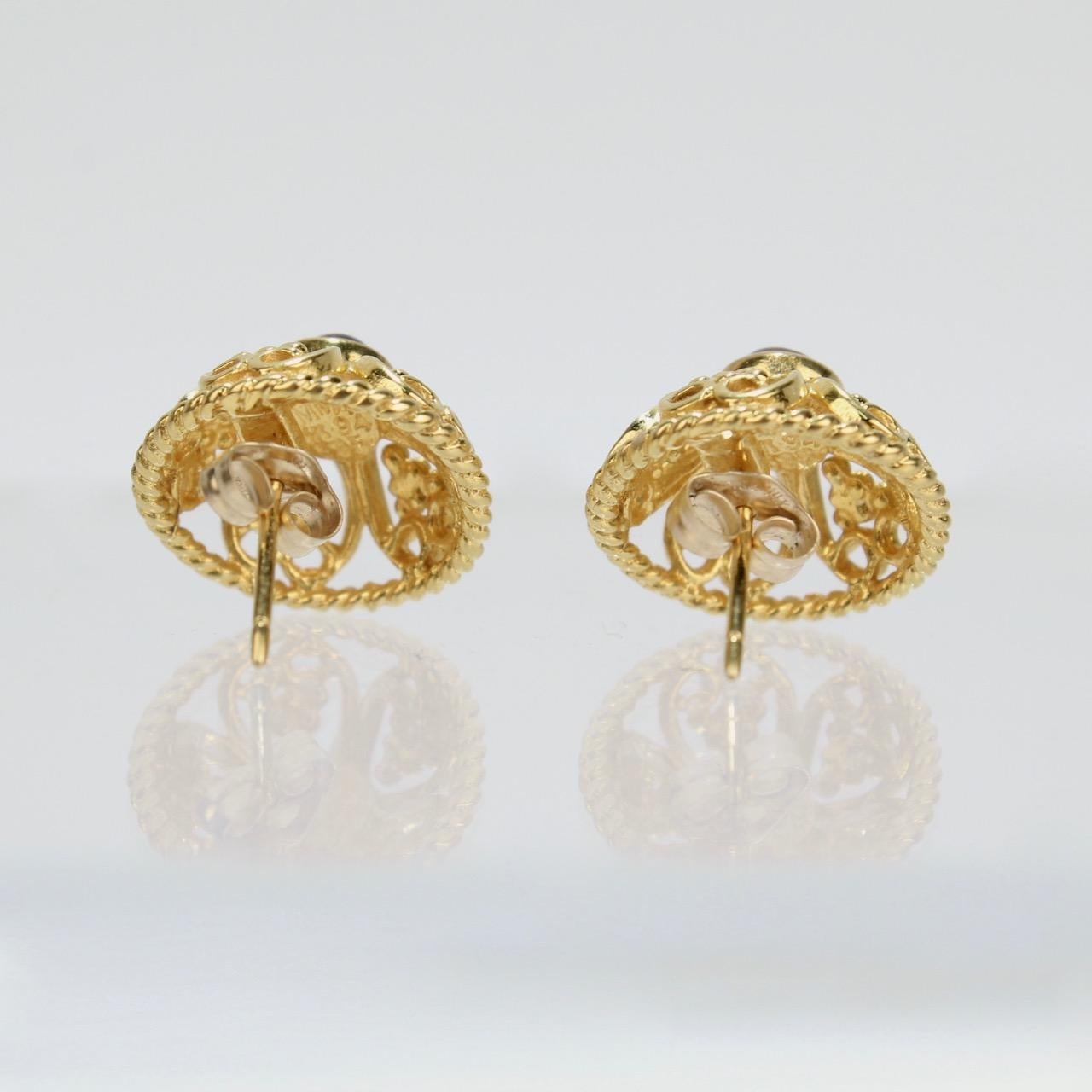 Cabochon Metropolitan Museum of Art MMA 14 Karat Gold & Garnet Renaissance Style Earrings For Sale