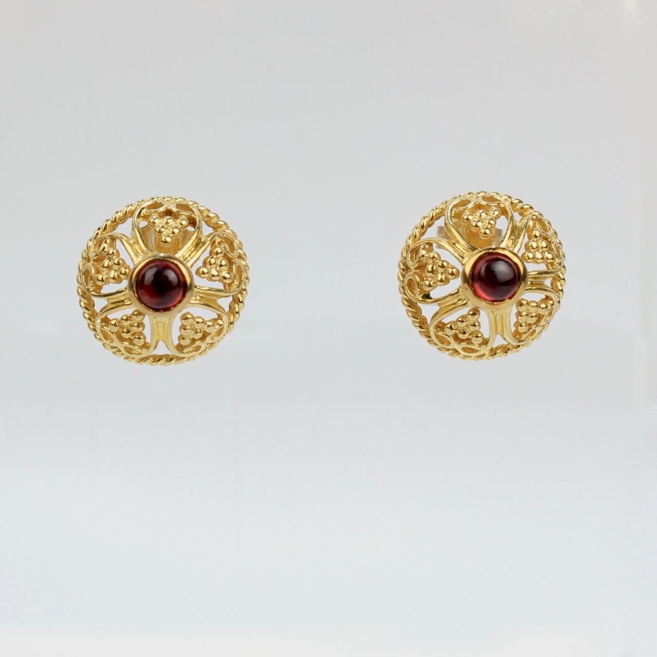 Metropolitan Museum of Art MMA 14 Karat Gold & Garnet Renaissance Style Earrings For Sale 1