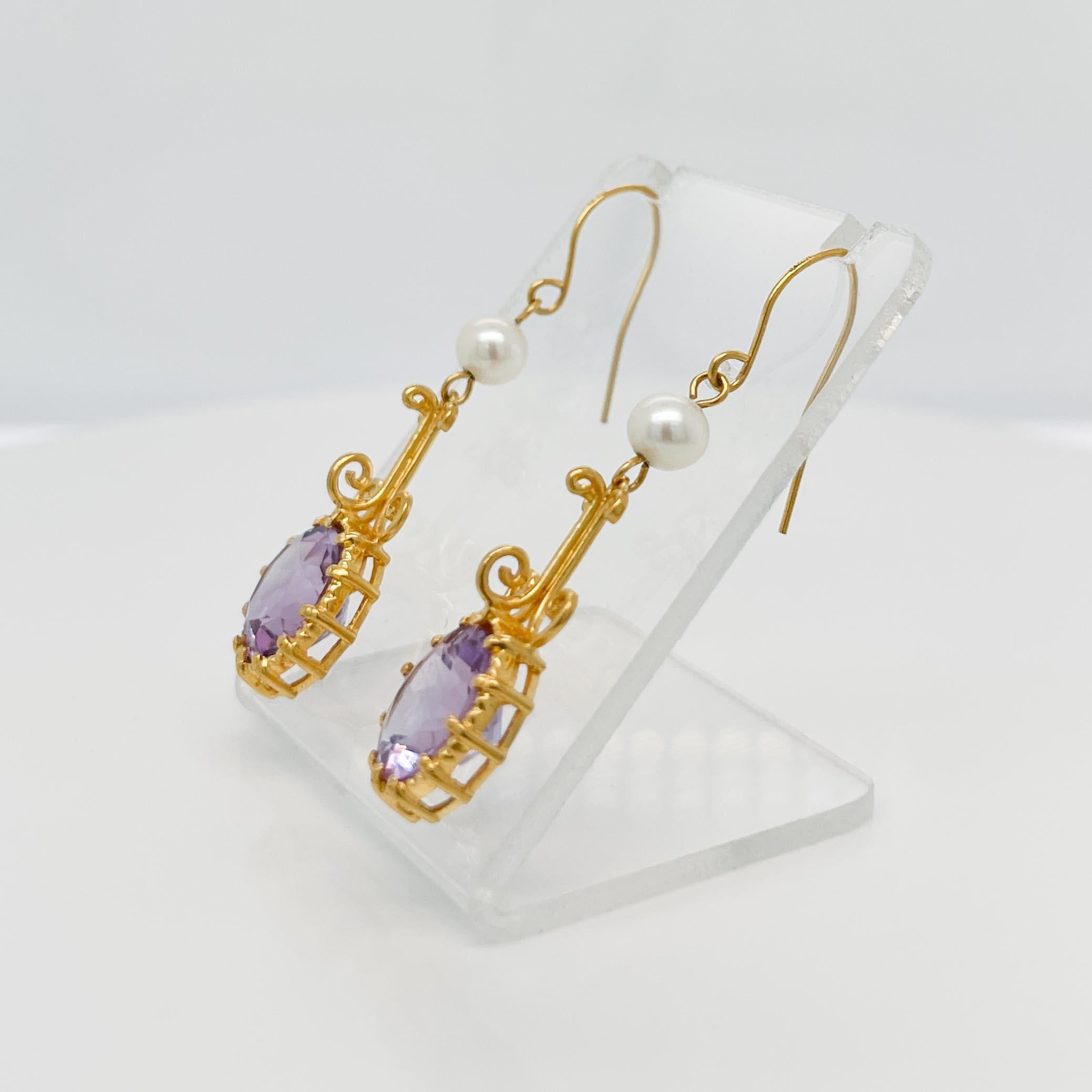 Metropolitan Museum of Art MMA Etruscan Revival 14k, Amethyst, & Pearl Earrings In Good Condition For Sale In Philadelphia, PA