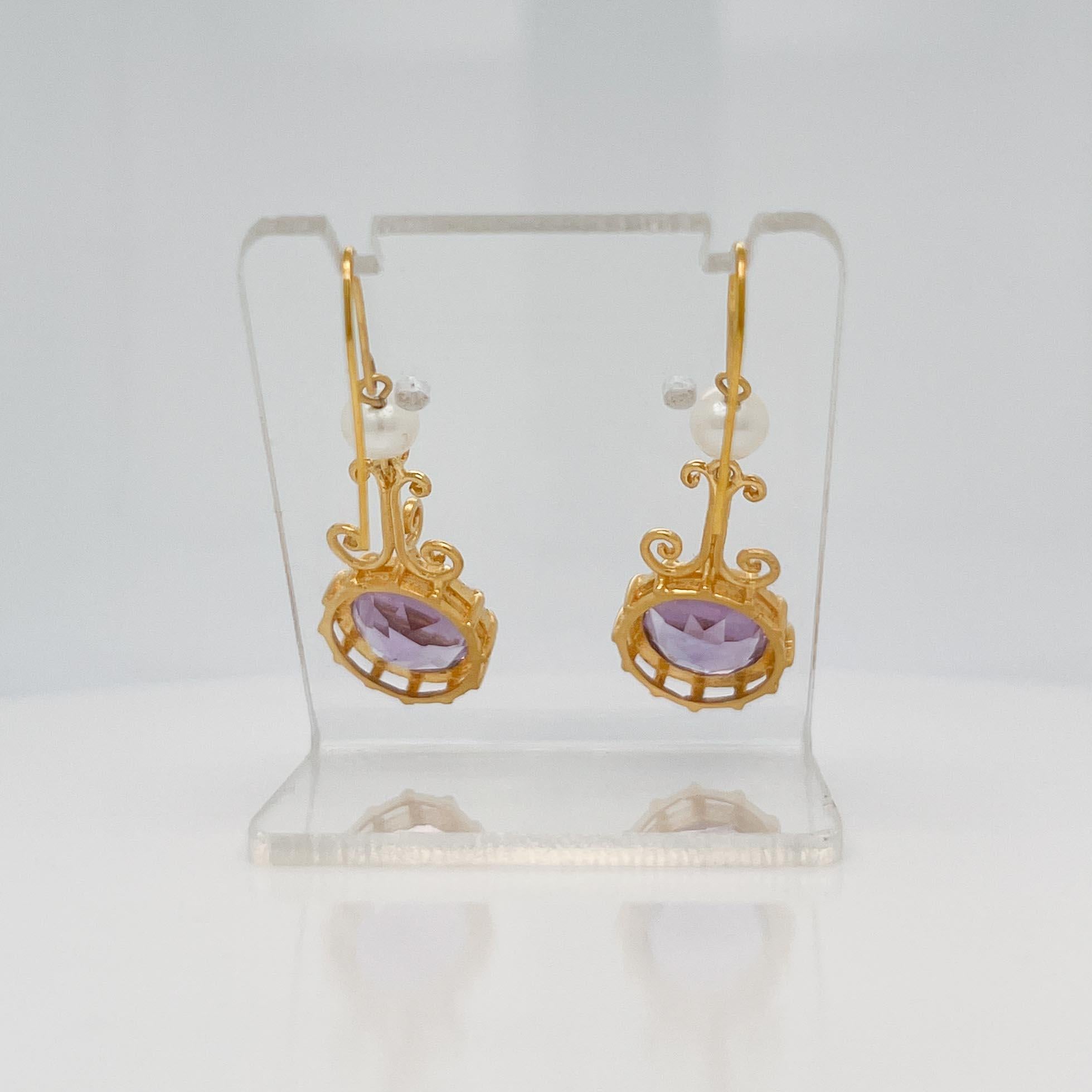 Metropolitan Museum of Art MMA Etruscan Revival 14k, Amethyst, & Pearl Earrings For Sale 1