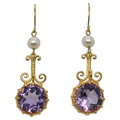 Metropolitan Museum of Art MMA Etruscan Revival 14k, Amethyst, & Pearl Earrings