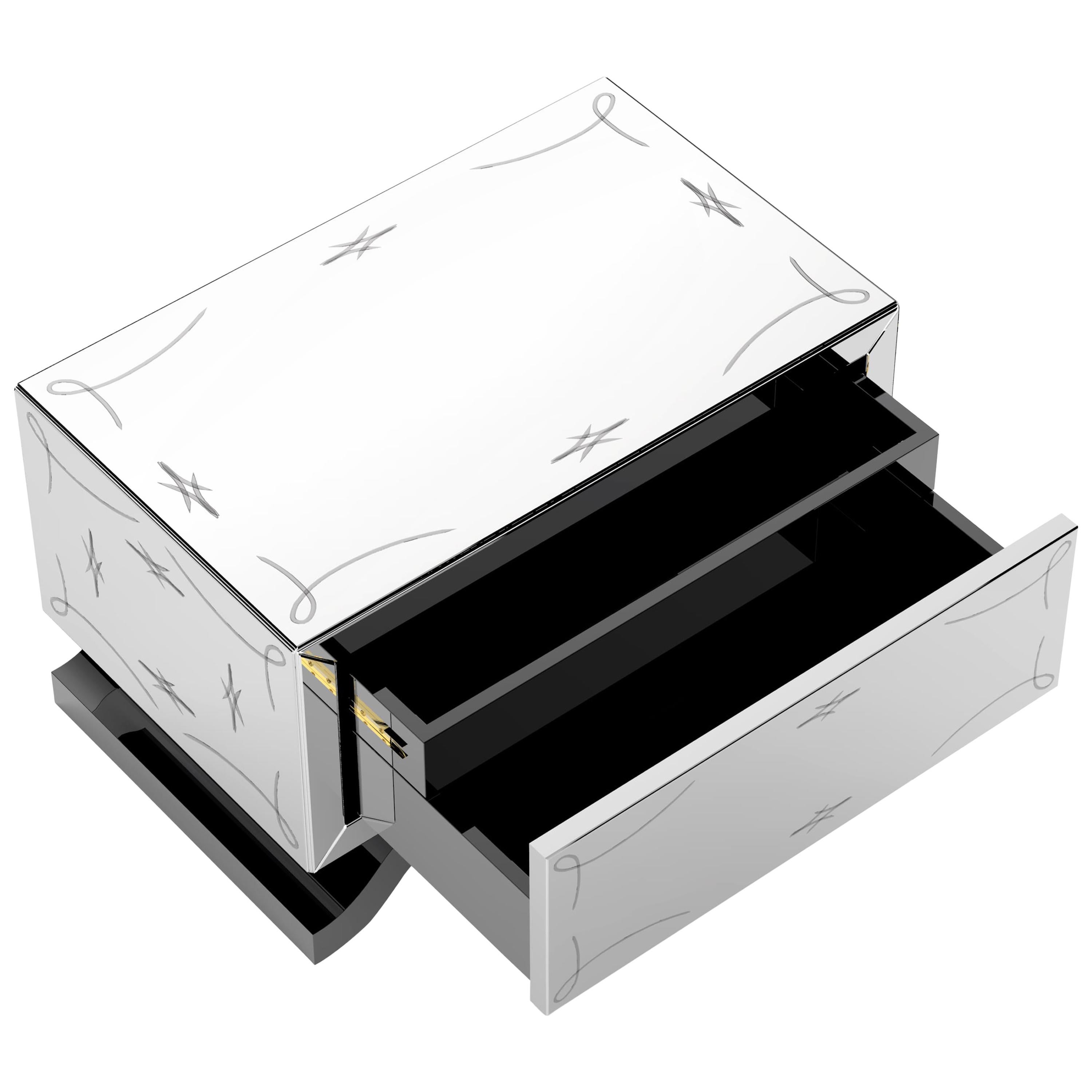 Set of 2 Contemporary Mirrored Nightstands with Champagne Moldings