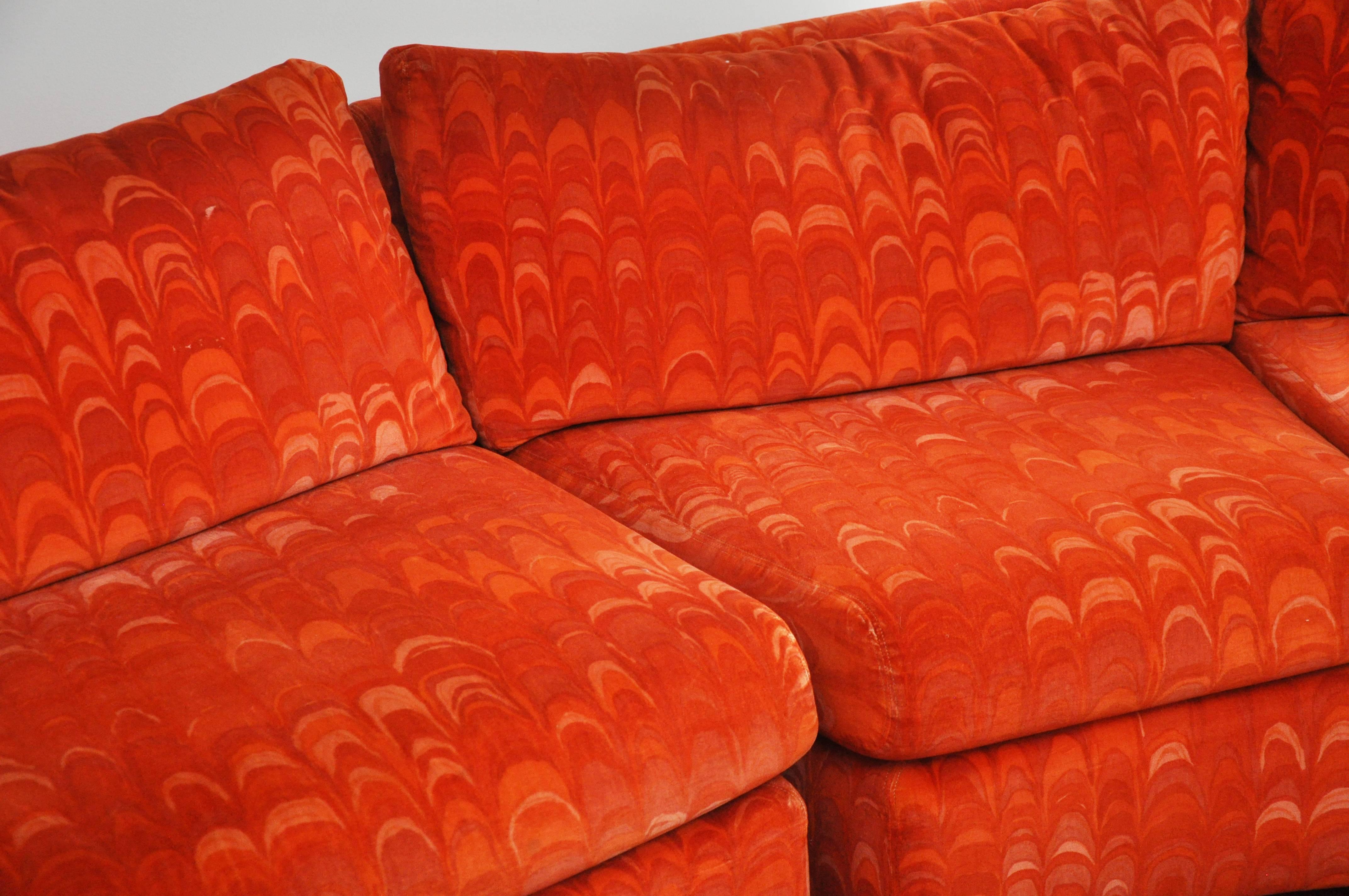 20th Century Metropolitan Sectional Sofa in Jack Lenor Larsen Velvet