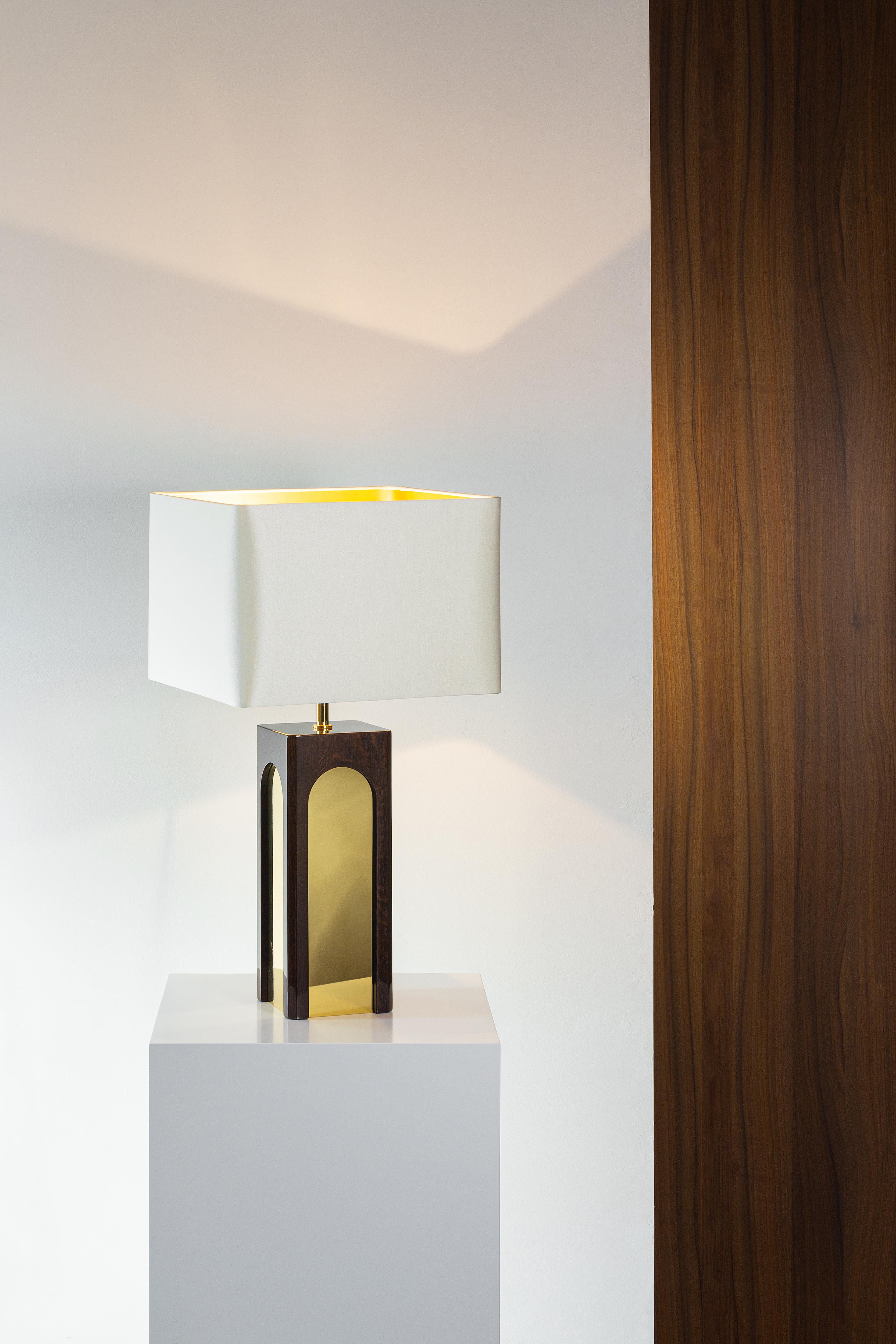 Portuguese Metropolitan Table Lamp, Wood and Brass, InsidherLand by Joana Santos Barbosa For Sale