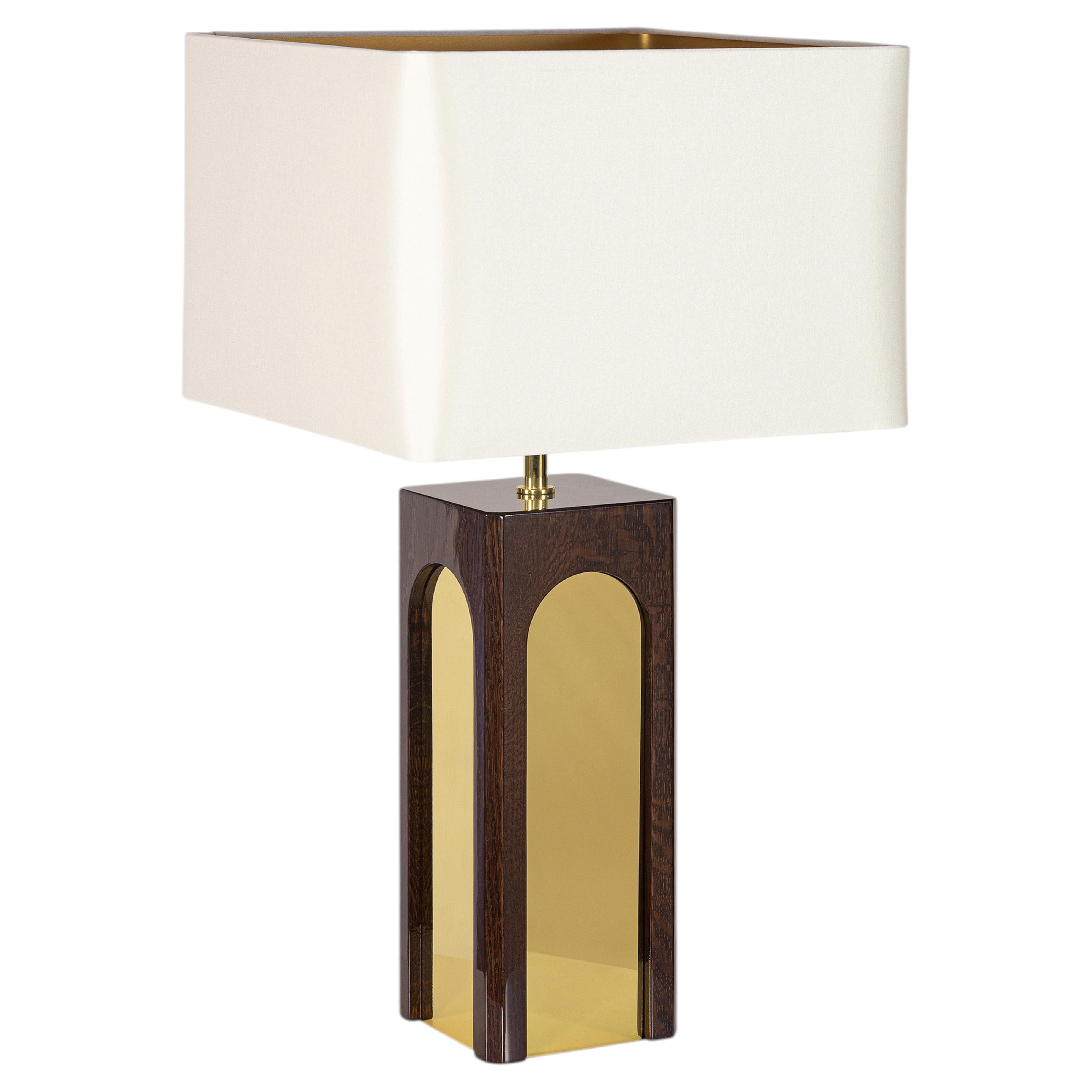 Mid-century modern wood & brass, Metropolitan table lamp by InsidherLand For Sale
