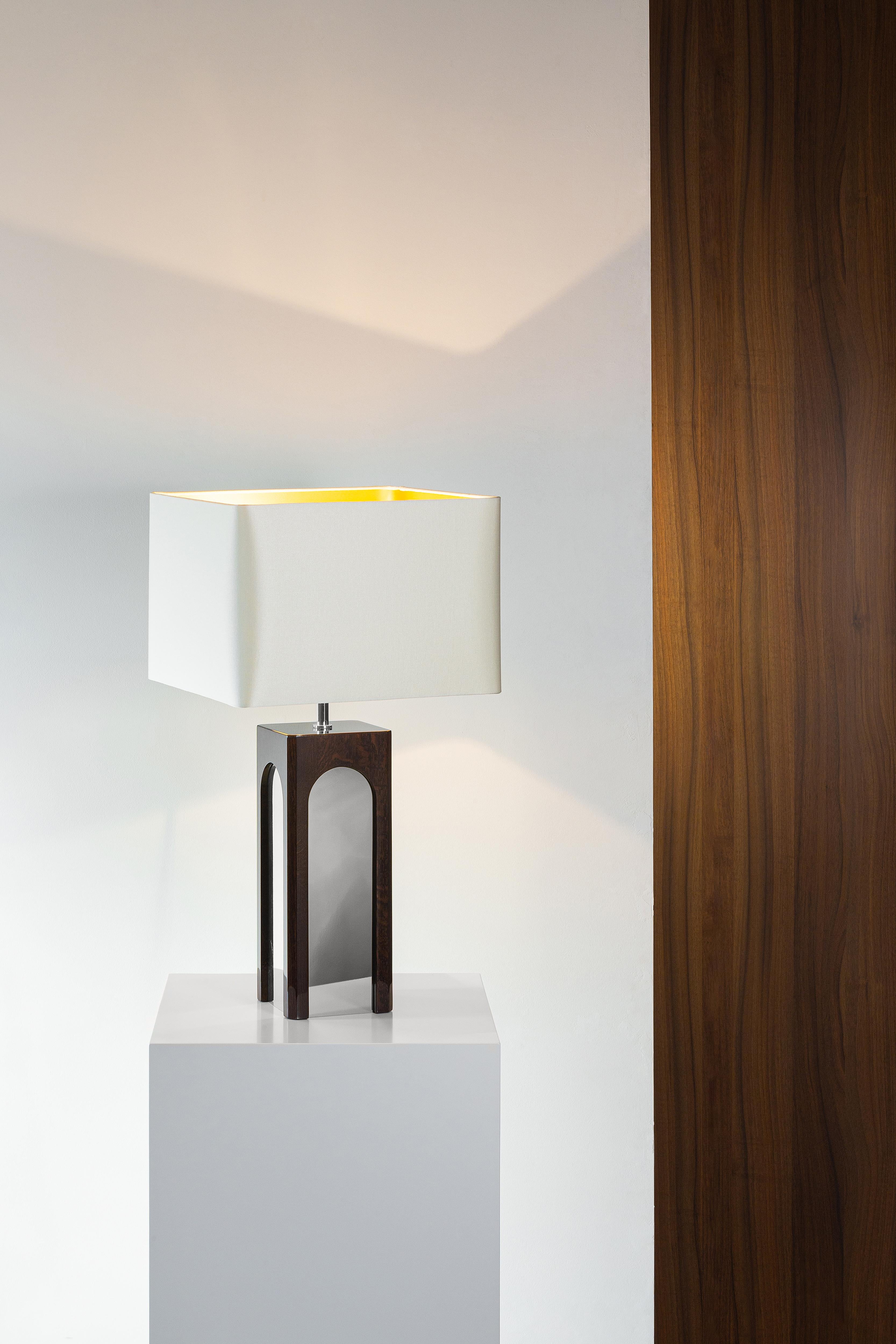 Modern Metropolitan Table Lamp, Wood and Nickel, InsidherLand by Joana Santos Barbosa For Sale