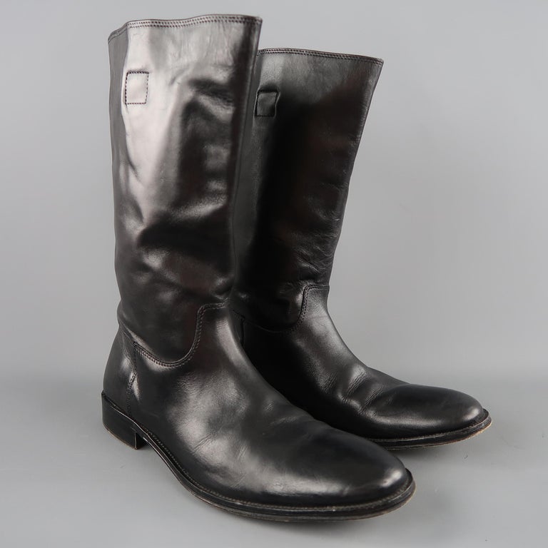 METROPOLITANVIEW Size 10 Black Leather Mid Calf Biker Boots For Sale at ...