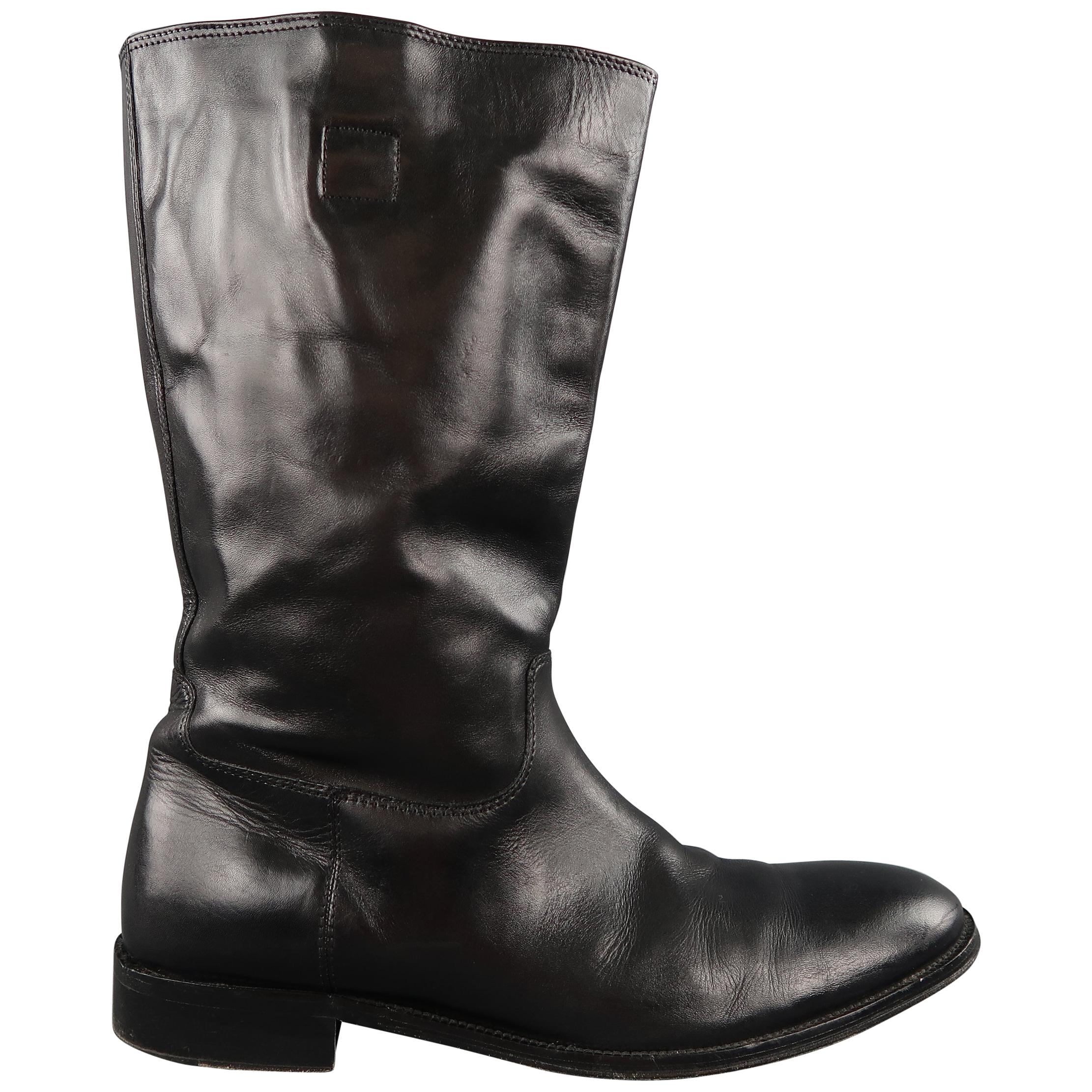METROPOLITANVIEW Size 10 Black Leather Mid Calf Biker Boots at 1stDibs