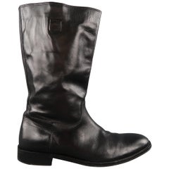 METROPOLITANVIEW Size 10 Black Leather Mid Calf Biker Boots