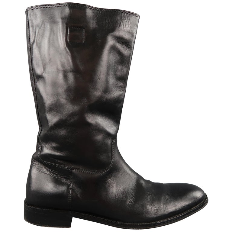 black leather mid calf flat boots