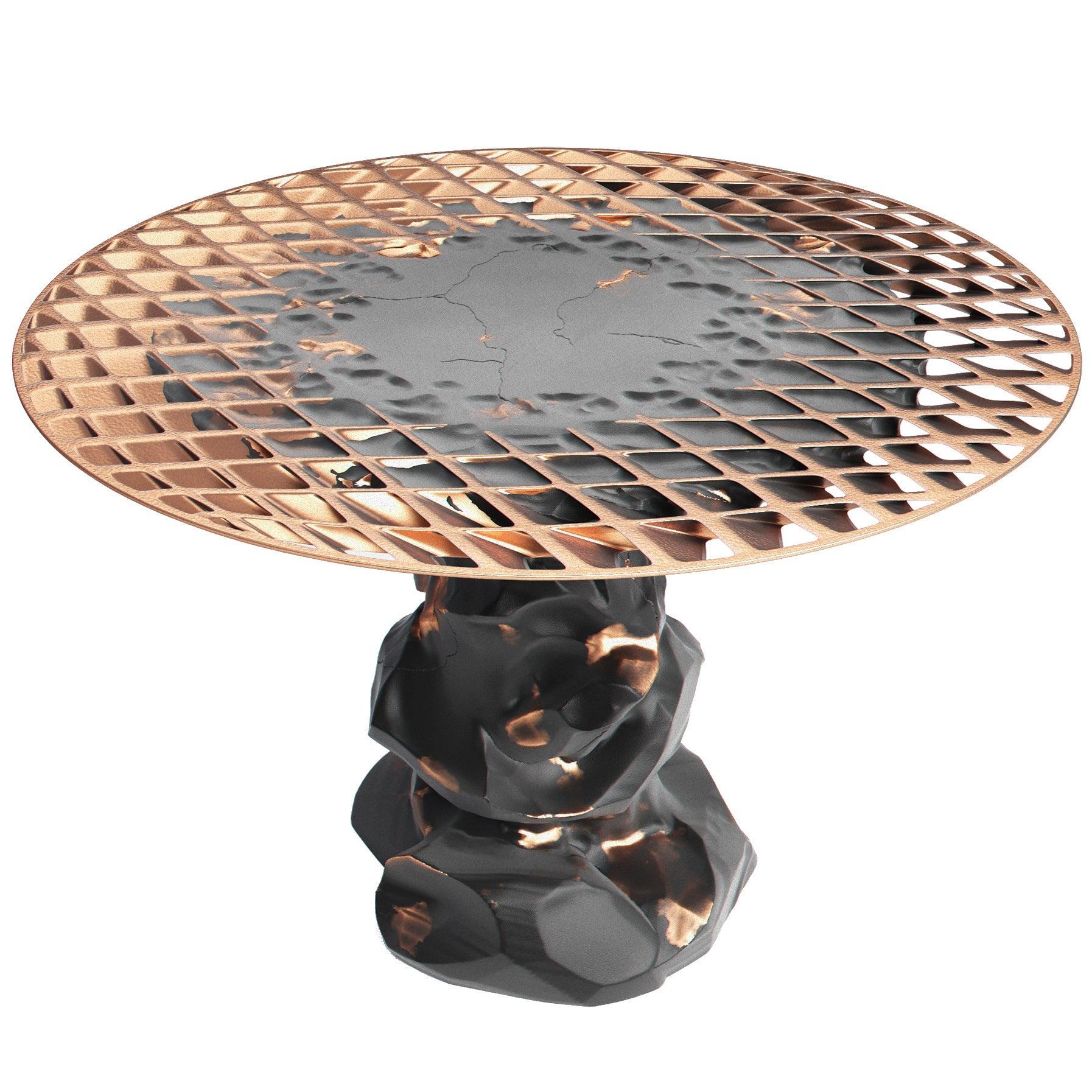 Metsidian Round Side Table/End Table in Obsidian and Copper Finish on Top