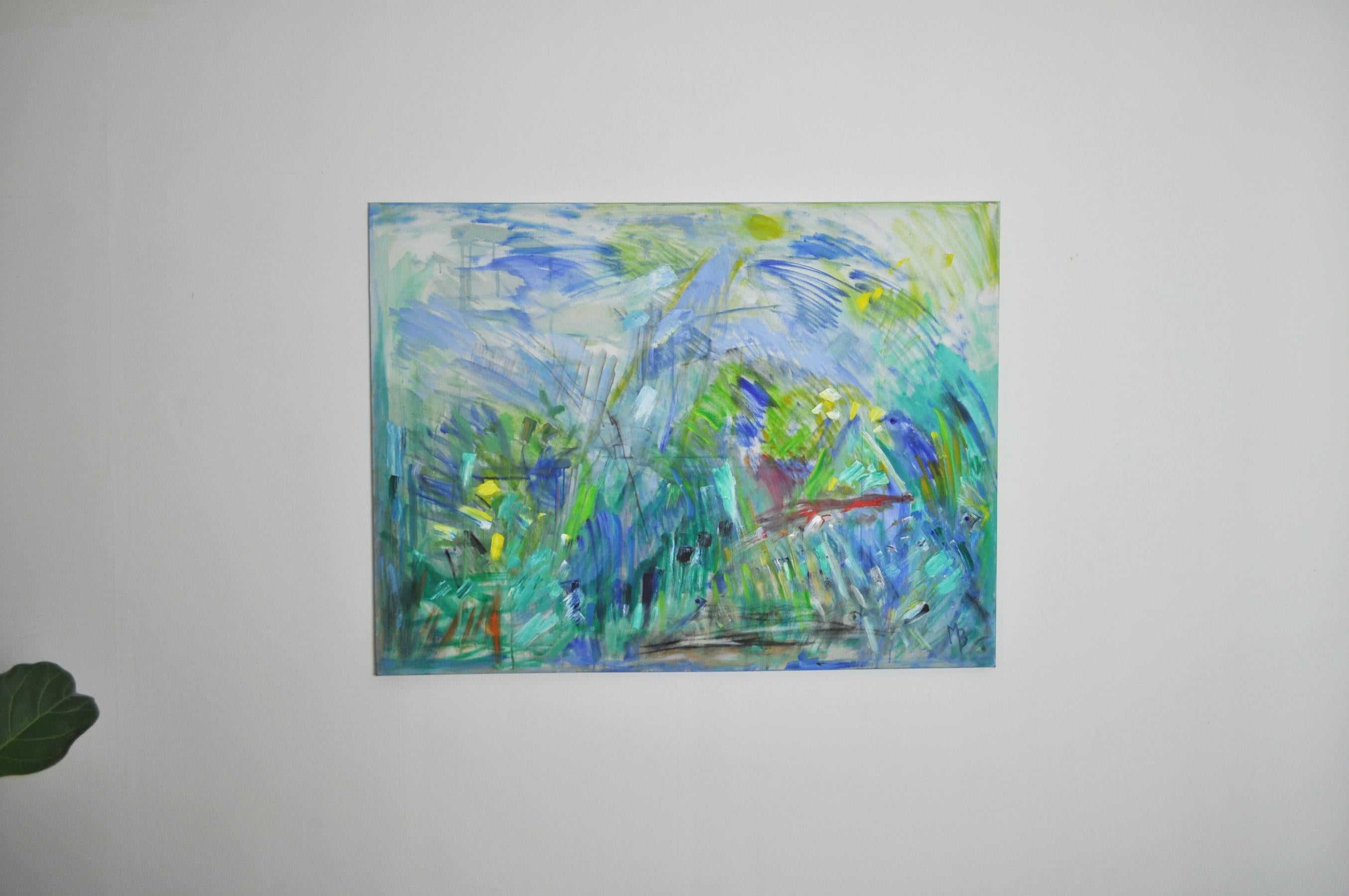 Contemporary Abstract Expressionistic Danish Painting  - Blue Landscape Painting by Mette Birckner